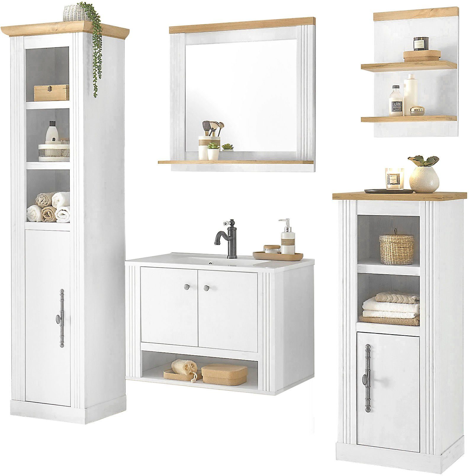 Home affaire Badkamerserie WESTMINSTER, Bad im Landhausstil, 5-teiliges Badezimmer in romantische rustieke stijl, exclusief by otto (5-delig)
