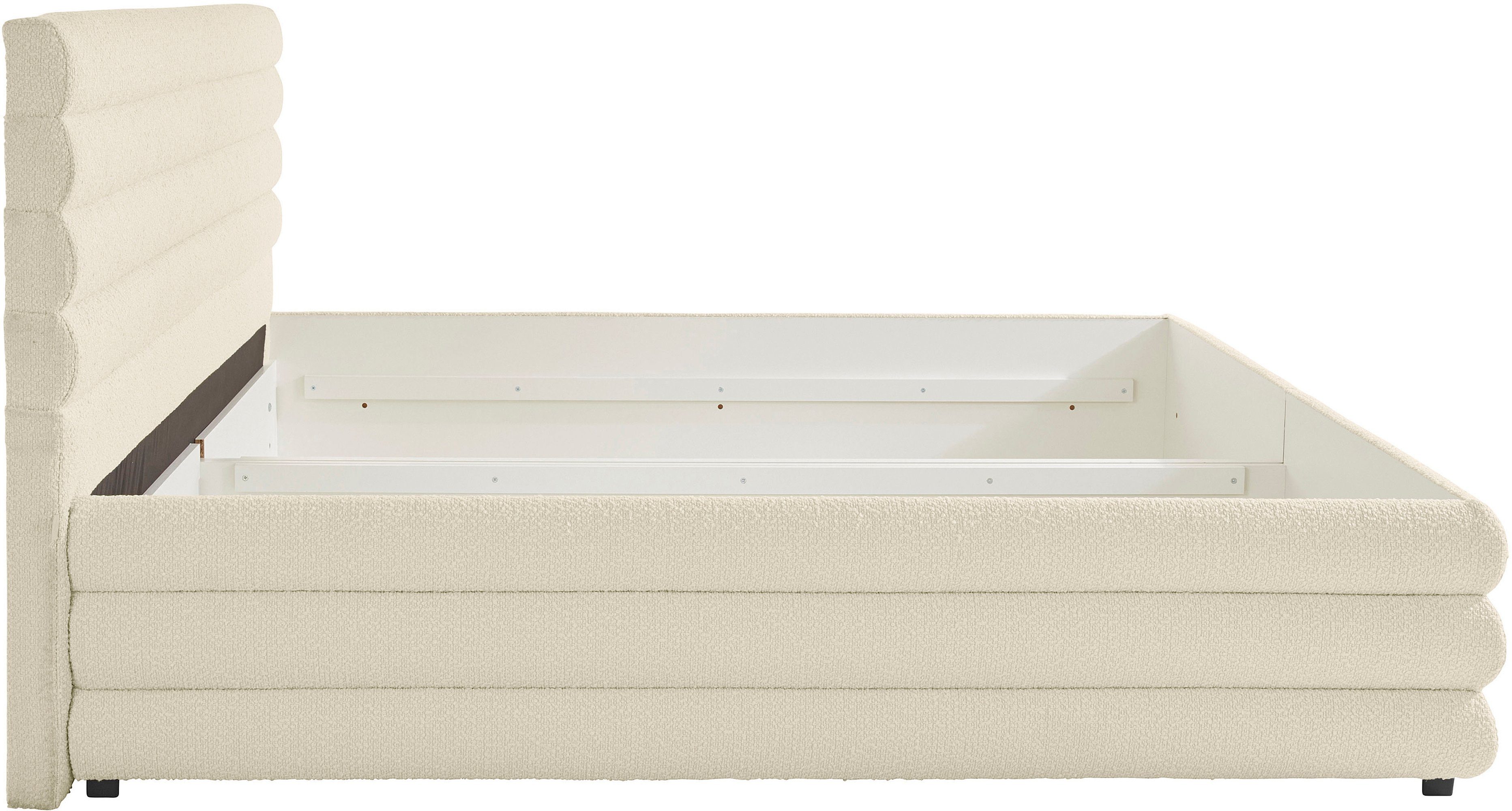 LeGer Home by Lena Gercke Gestoffeerd bed Maylis bouclé naar keuze met en zonder matras en lattenbodem, ook in 200 cm breedte