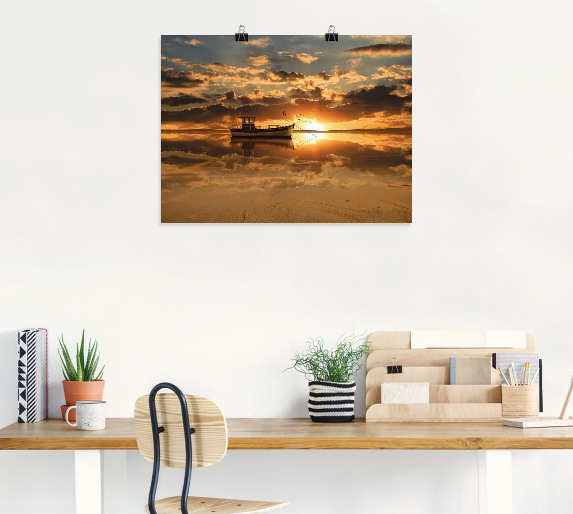 Artland Artprint Het vissersschip bij zonsondergang in vele afmetingen & productsoorten -artprint op linnen, poster, muursticker / wandfolie ook geschikt voor de badkamer (1 stuk)