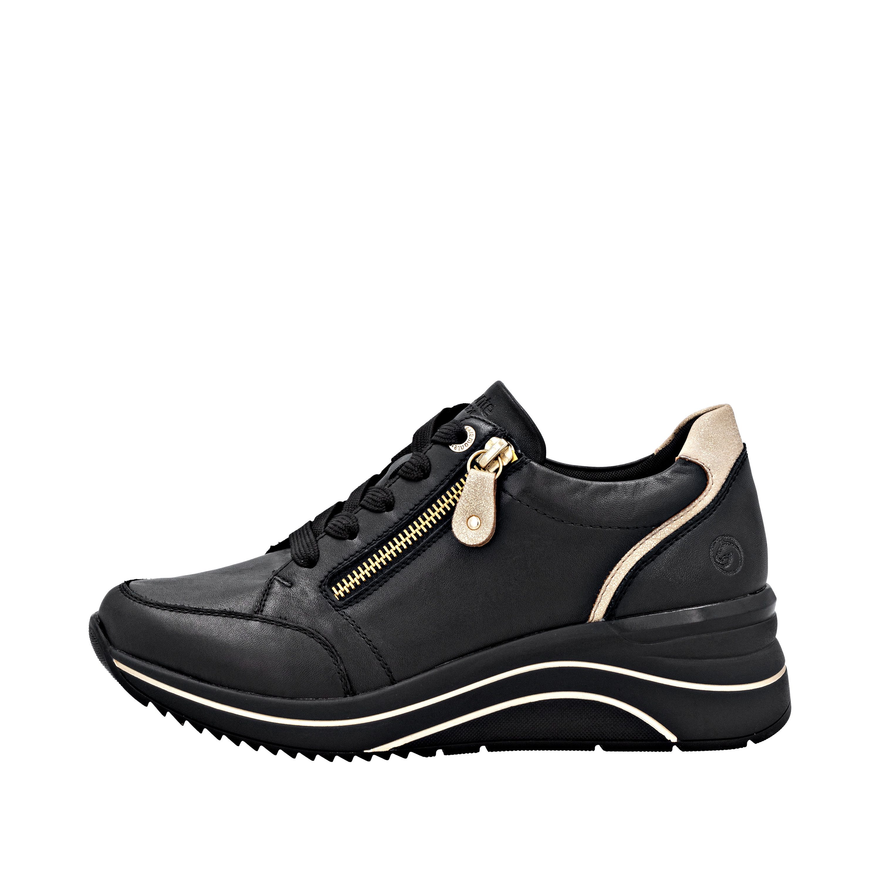 Remonte Sneakers met sleehak , vrijetijdsschoen, lage schoen, veterschoen met goudkleurige logo-hanger