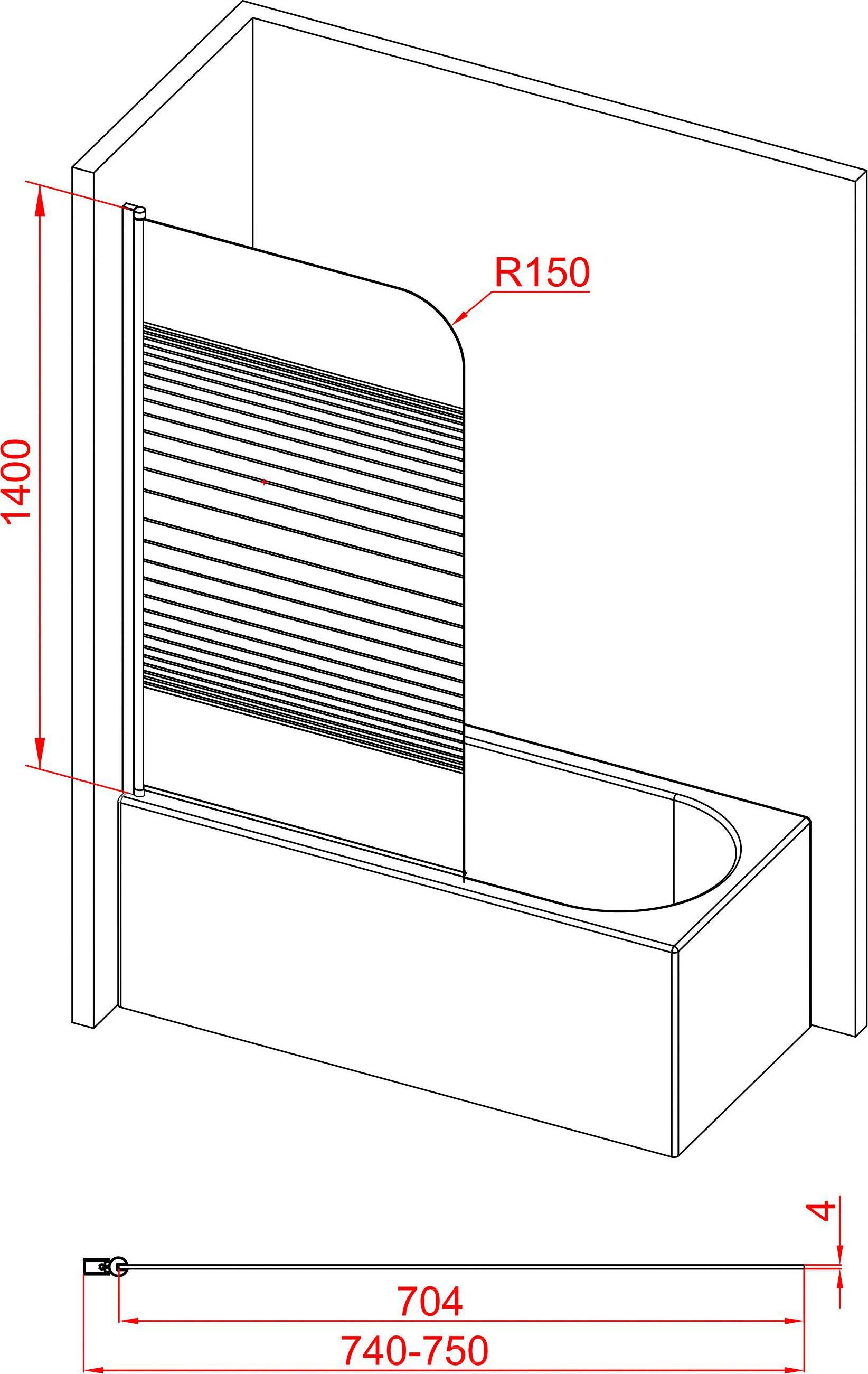 Marwell Badscherm Black LINES met bescherming tegen inkijk, 75 cm (1-delig)