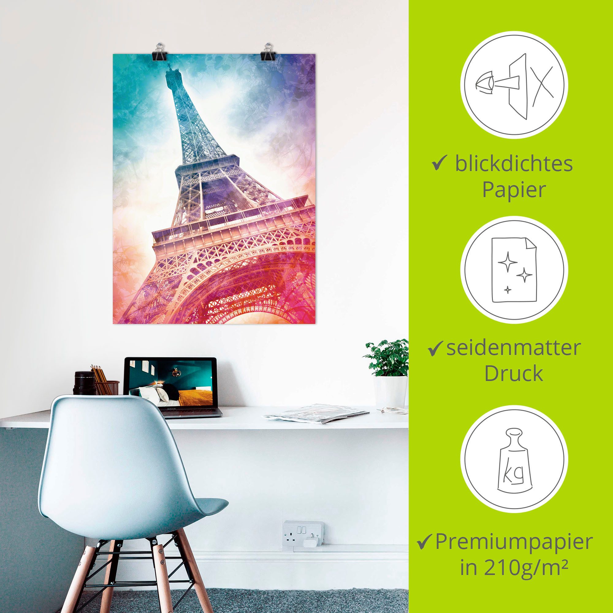 Artland Poster Parijs Eiffeltoren II als artprint van aluminium, artprint op linnen, muursticker of poster in verschillende maten