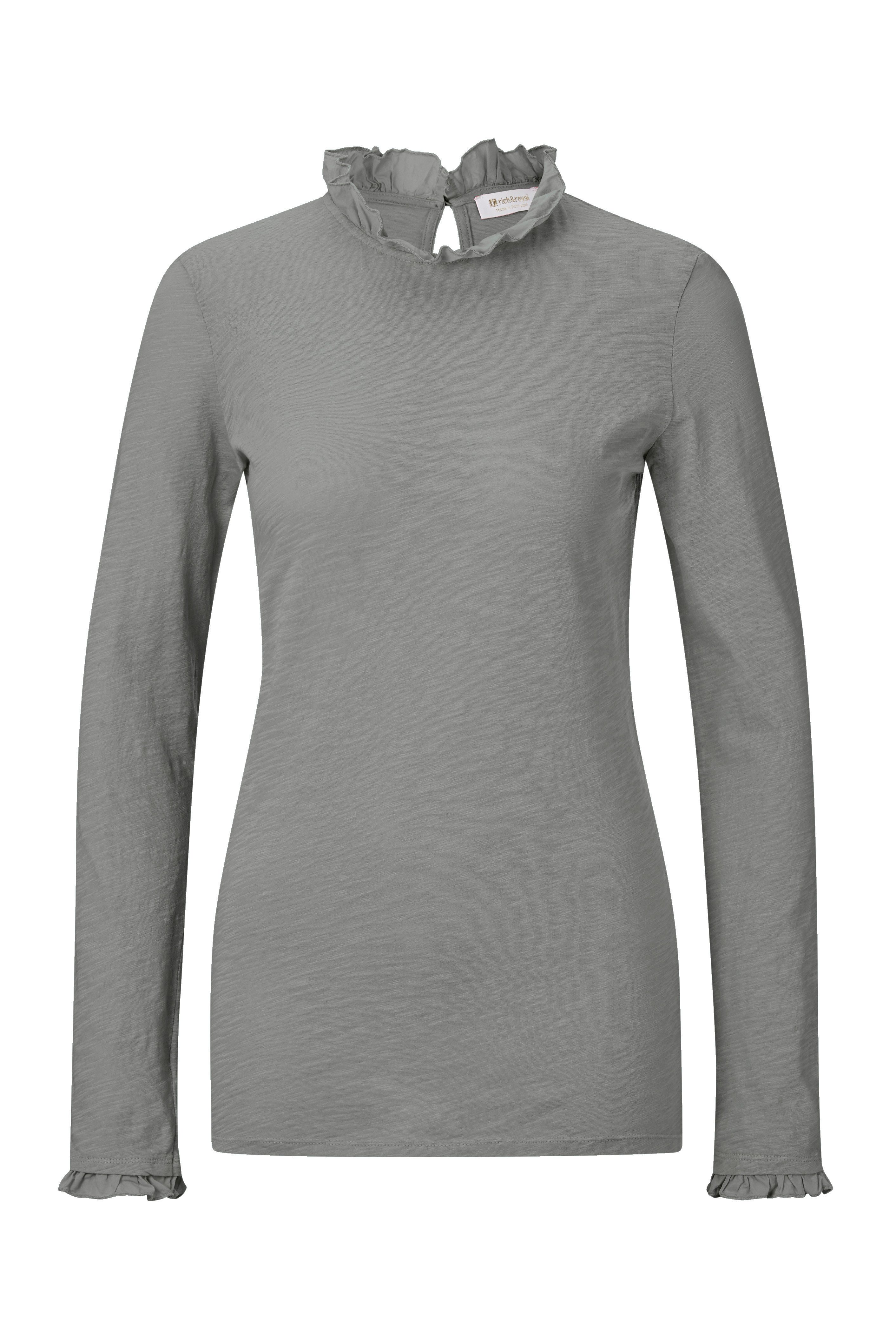 Rich & Royal Shirt met lange mouwen 2409 O Slub F LS met ruches aan de halslijn en manchetten