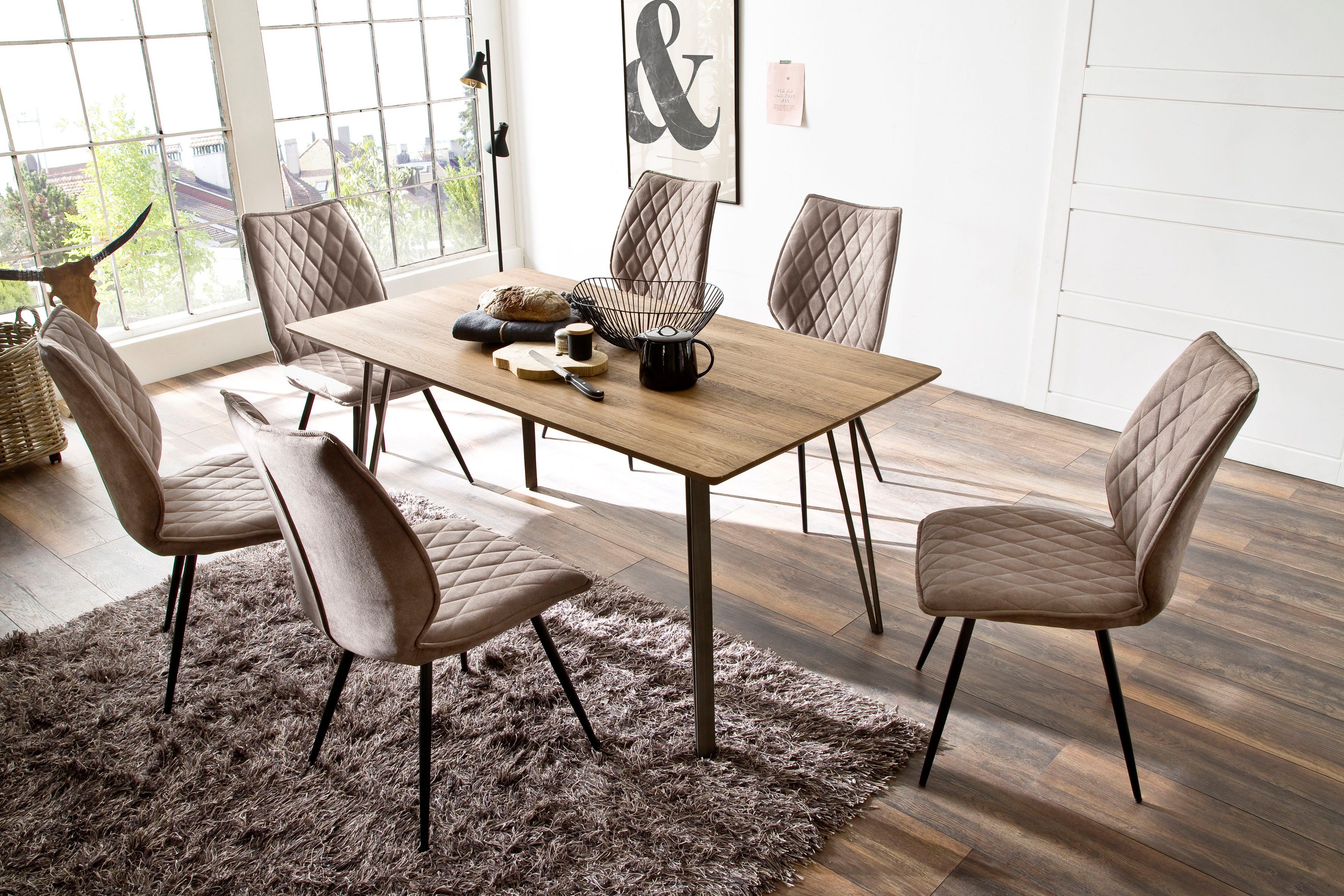 MCA furniture Stoel met 4 poten Navarra 2-set met stofbekleding, belastbaar tot 120 kg, comfort zithoogte 48 cm (2 stuks)