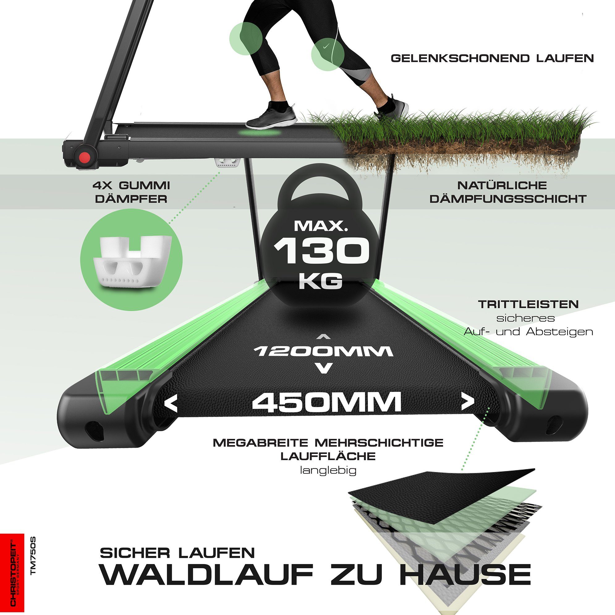 Christopeit Sport® Loopband TM 750 S (met/zonder hartslagband)