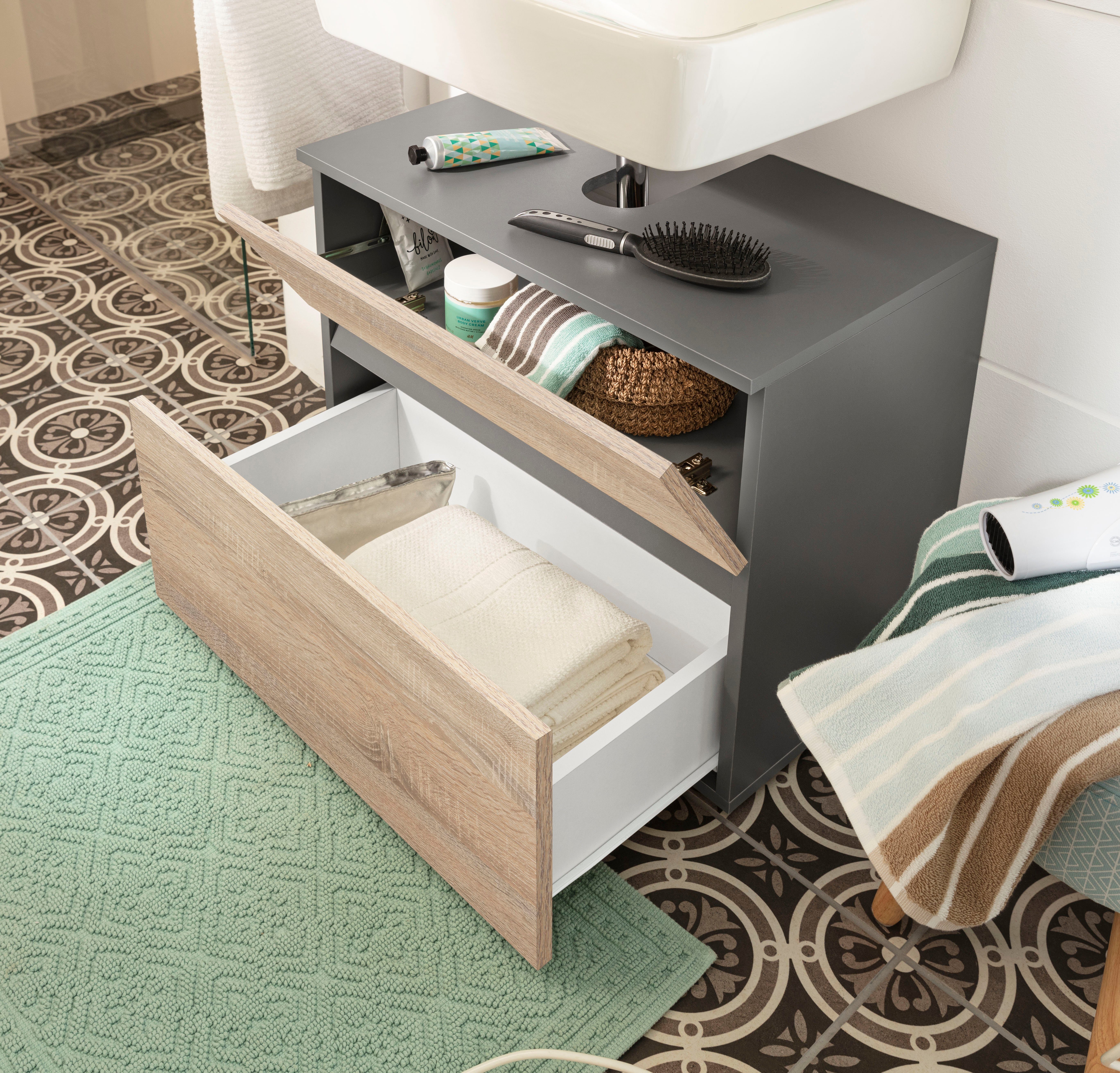 Home affaire Wastafelonderkast Wisla Sifon uitsparing, push-to-open functie, breedte 60 cm, hoogte 55 cm