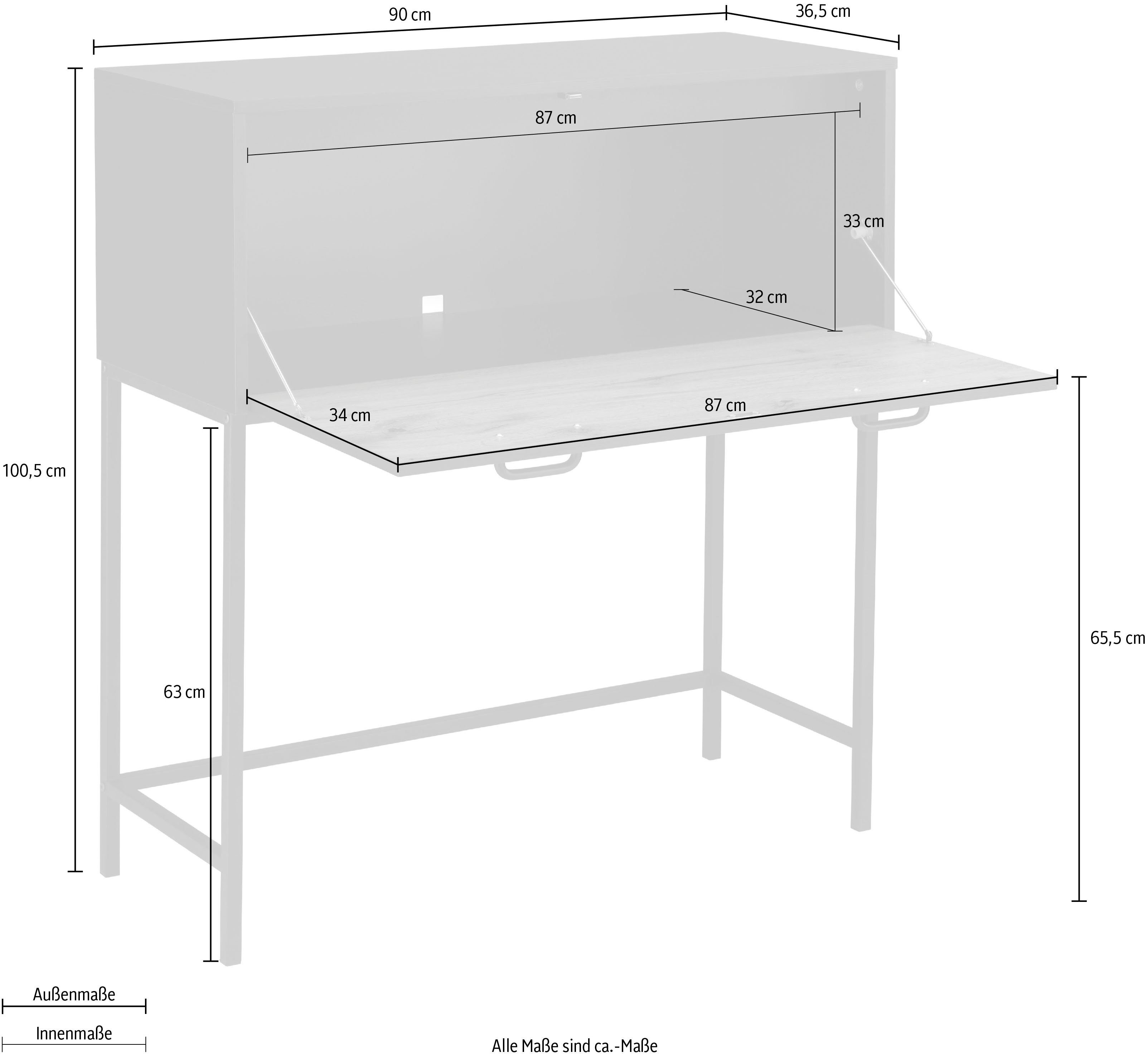 Places of Style Secretaire Rocco Breedte 90 cm,klep met magneetsluiting