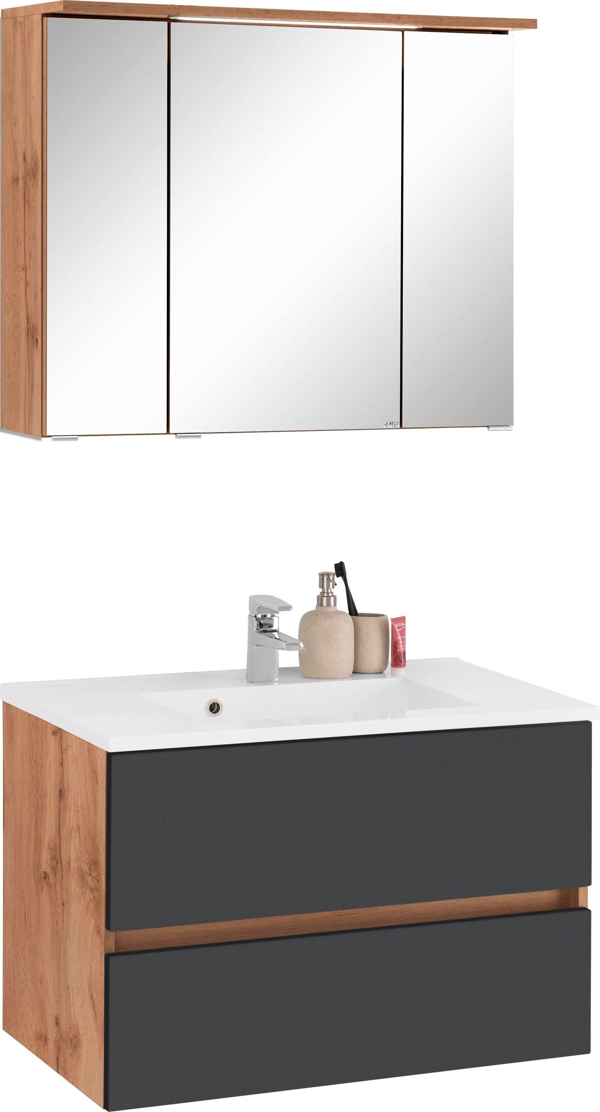 welltime Badkamerserie Lucca Breedte 80 cm, met directe ledverlichting (2-delig) badmeubelsets beige