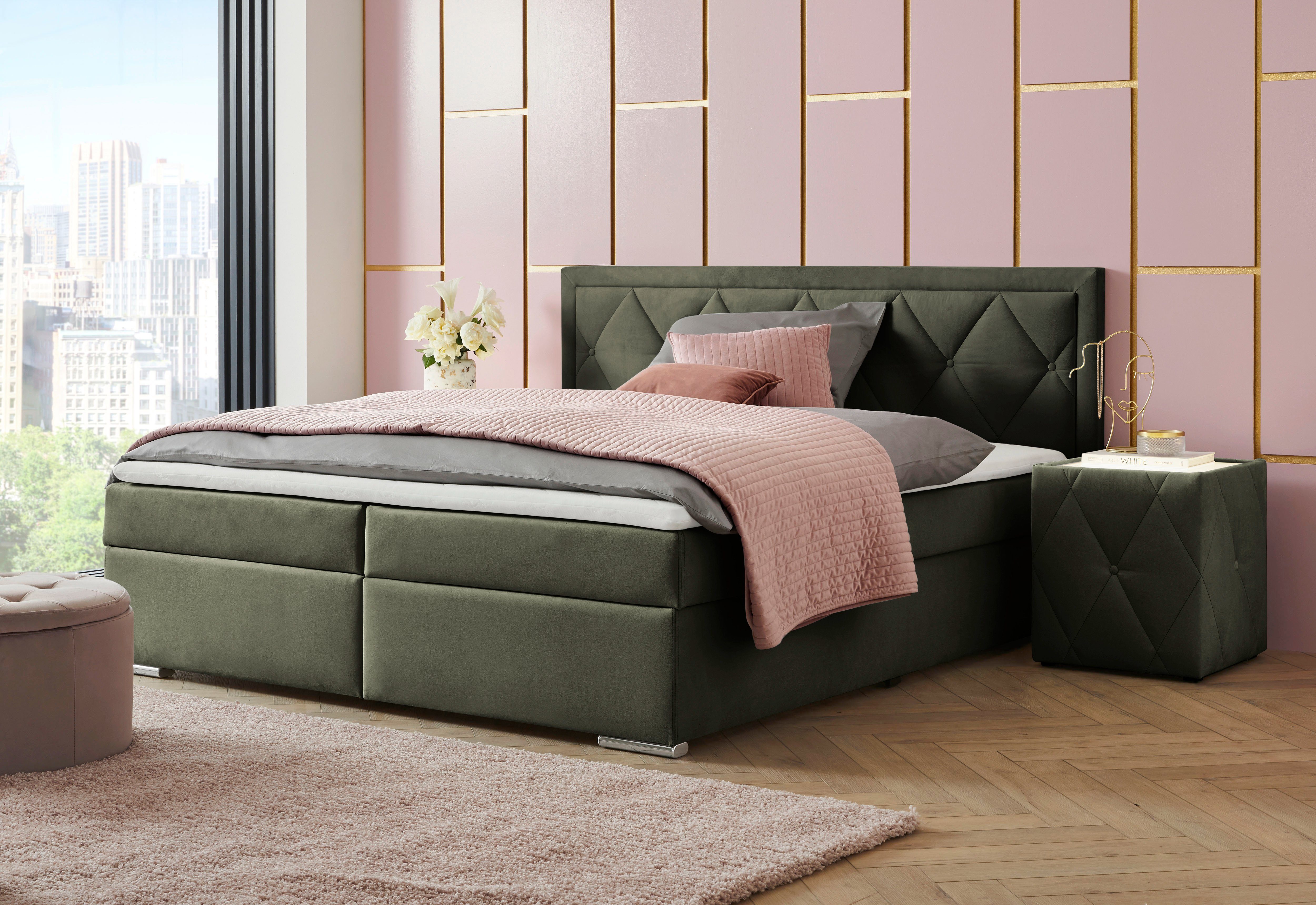 Leonique Boxspring Alfie, bestseller, optioneel met bedlade met capitonnage in het hoofdbord, h2, h3 en h4 ter keuze