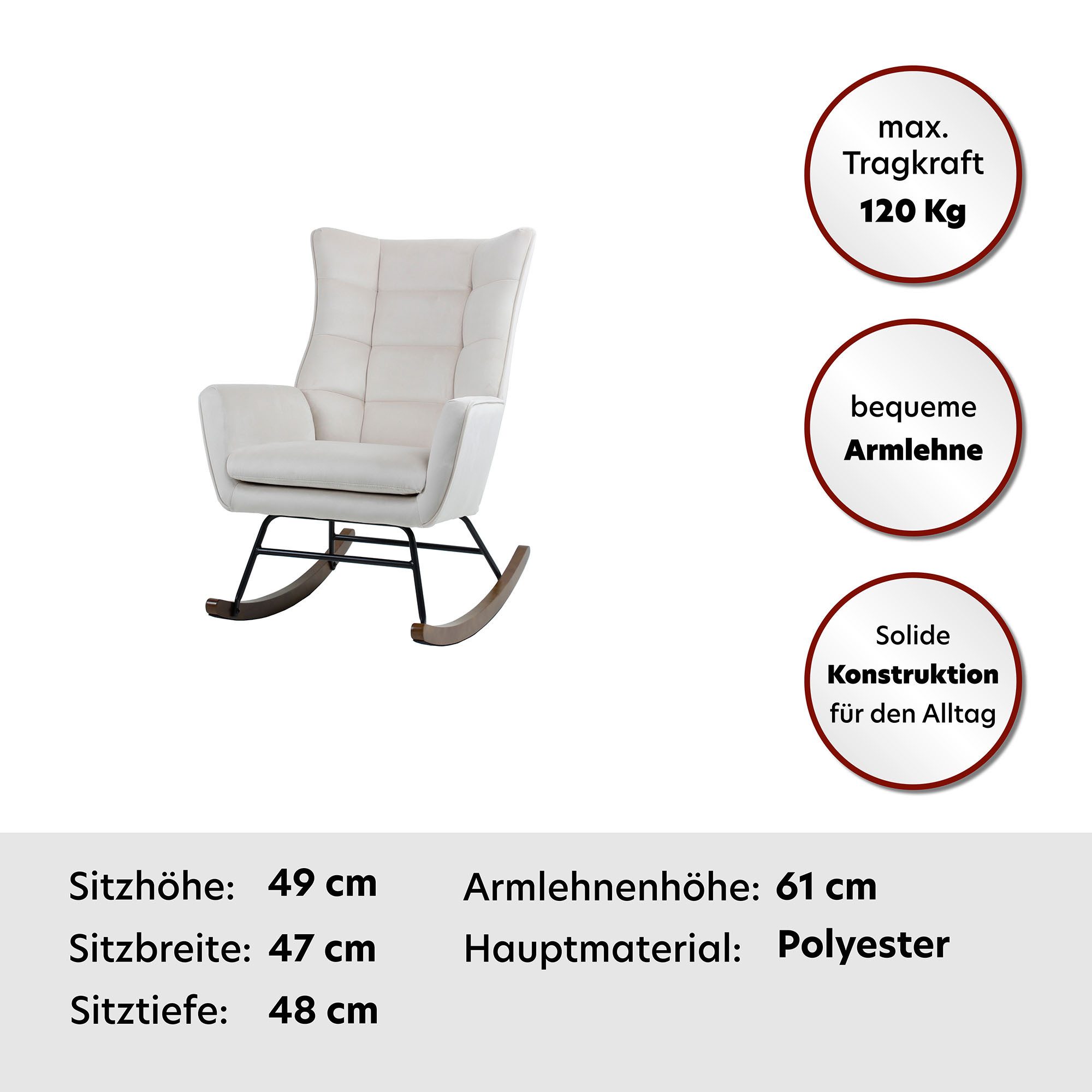Kayoom Schommelstoel Bryana 125, Relaxstoel om te schommelen, metalen frame met houten slede (1 stuk)