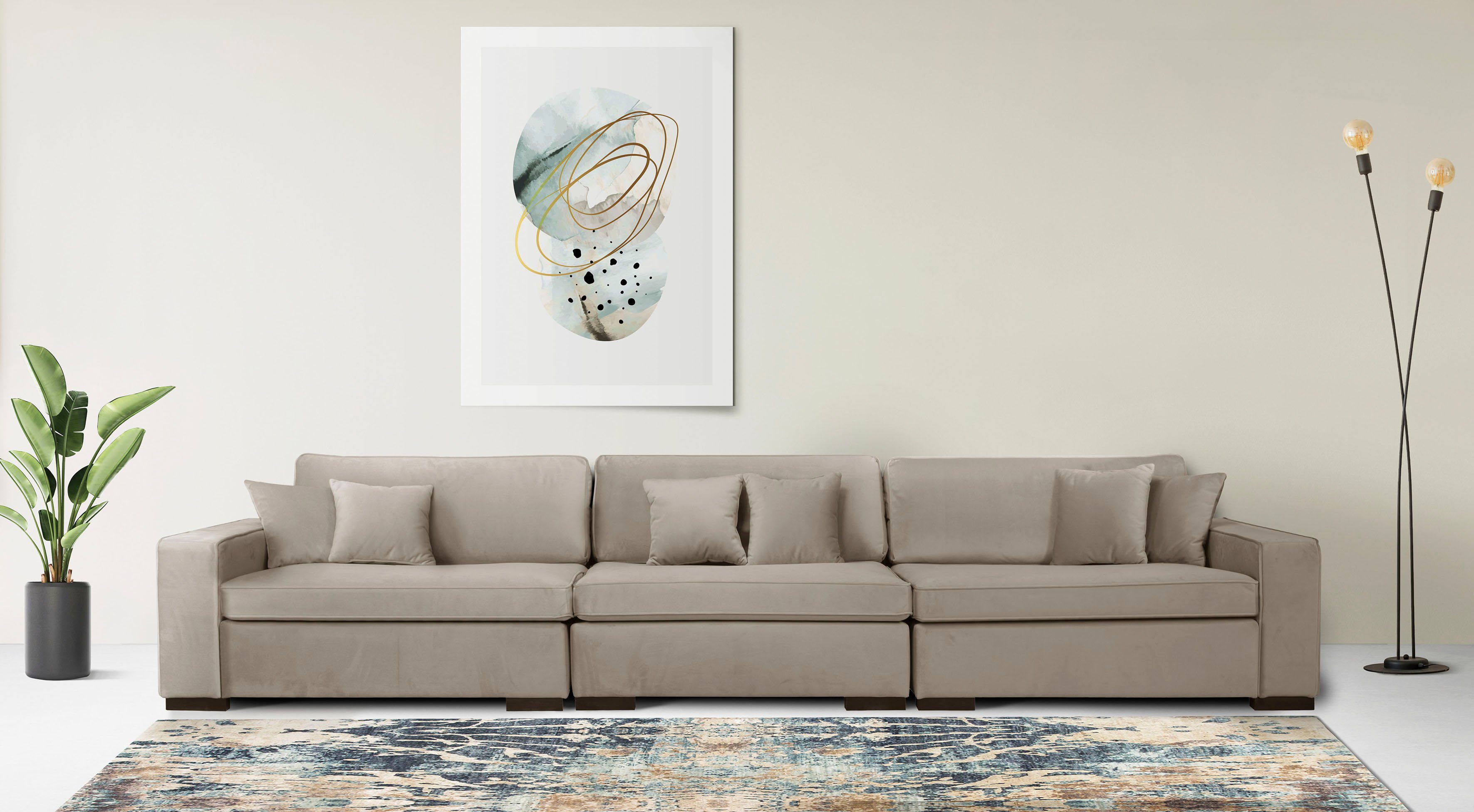Home affaire 3-zitsbank Skara Loungebank met binnenveringsinterieur, in vele overtrekkwaliteiten beige, 3-zitsbanken, 310 cm