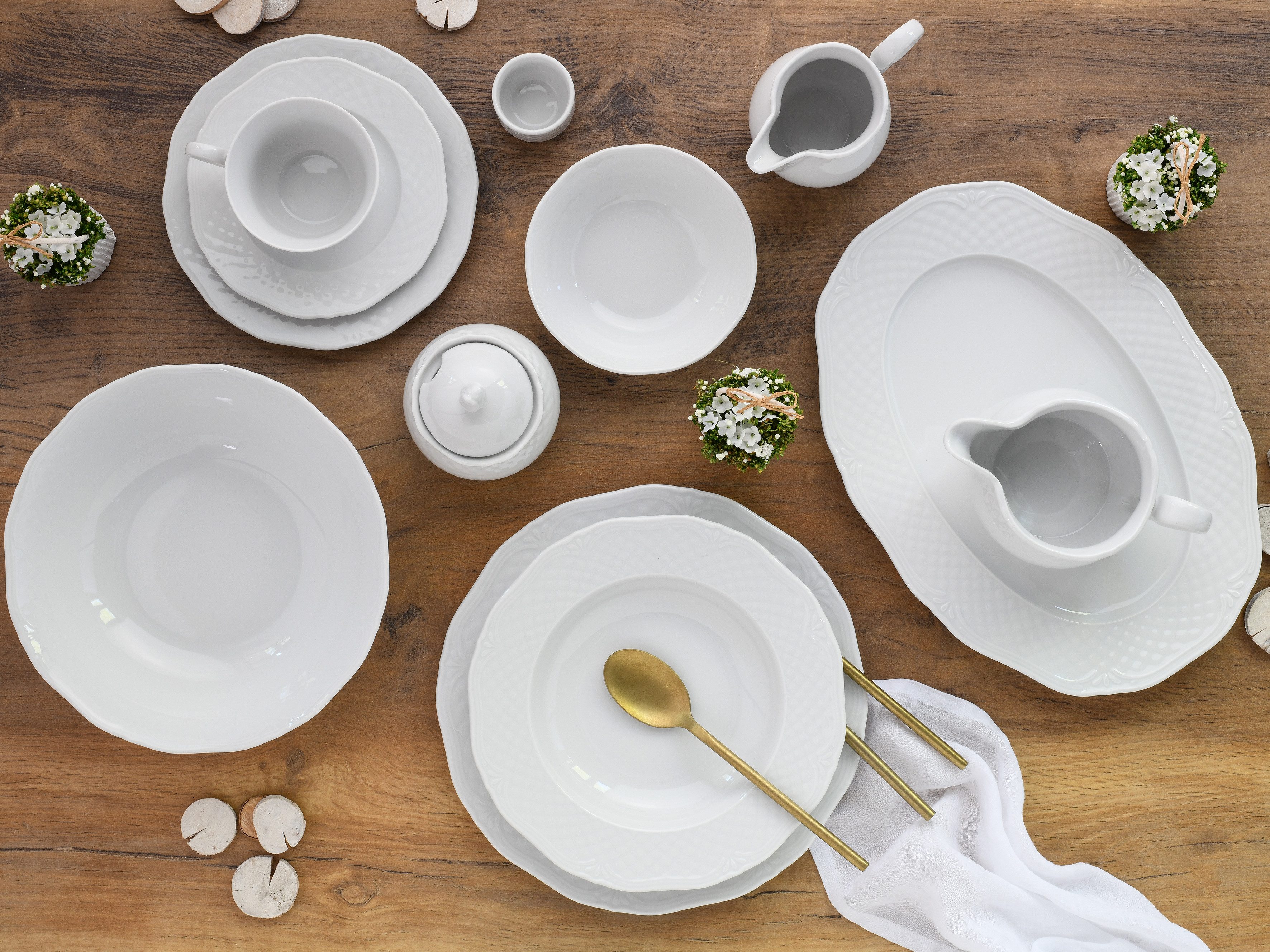 CreaTable Combi-servies Servies-set Arianne Servies, wit, klassiek, 61 delen, voor 8 personen (set, 61-delig)
