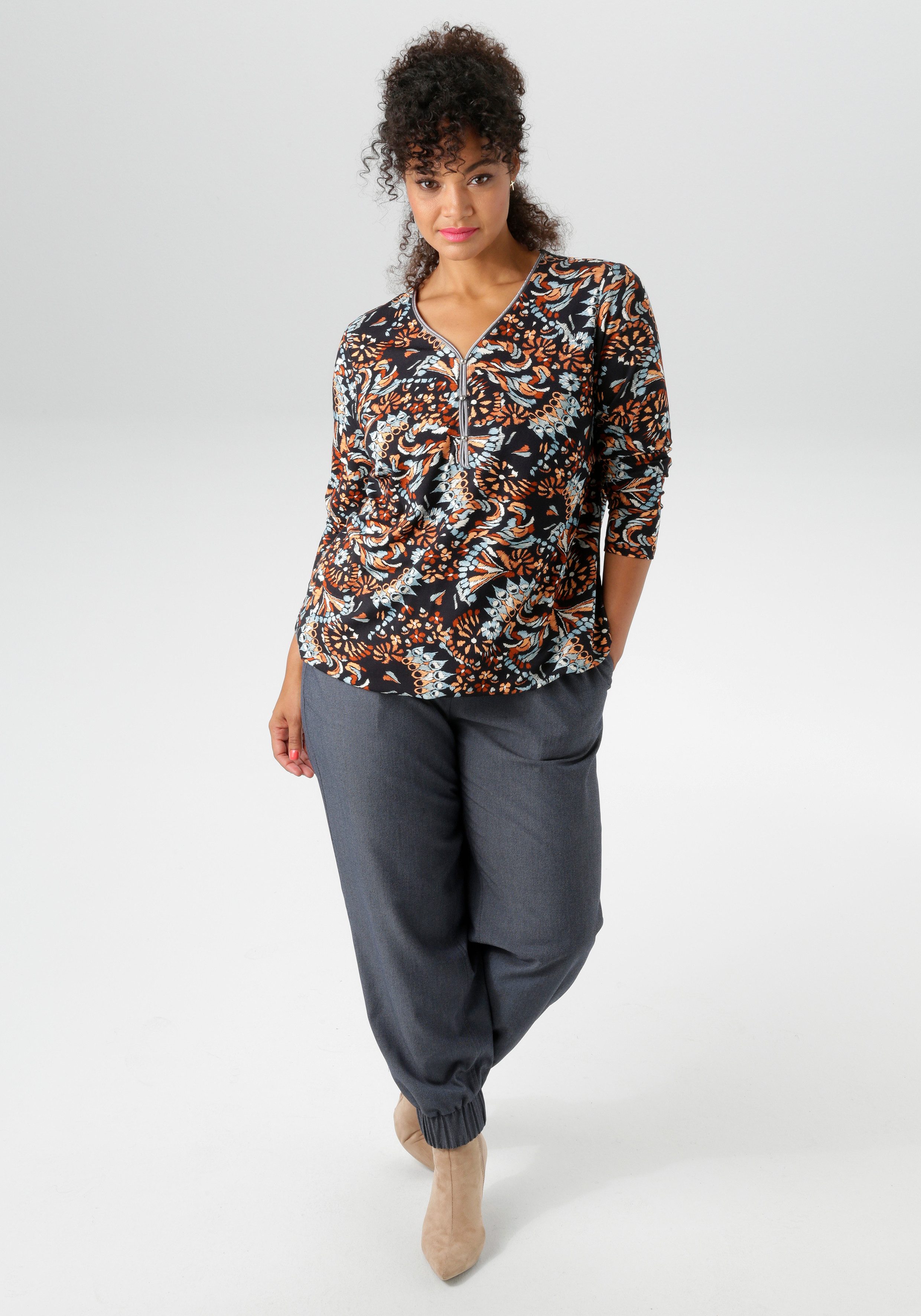 Aniston PLUS Shirt met lange mouwen met fantasierijke retroprint - nieuwe collectie