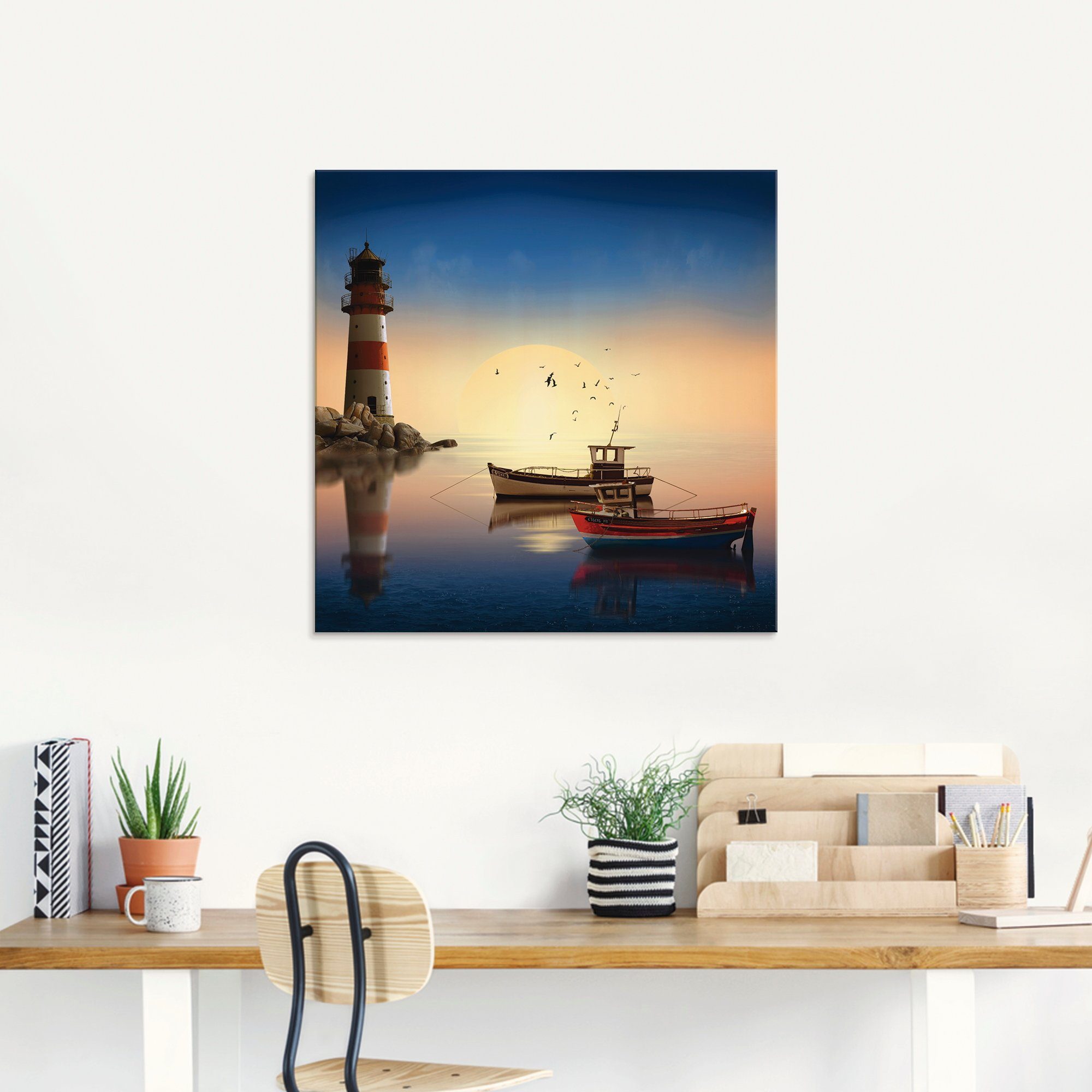 Artland Print op glas Kleine haven met vuurtoren