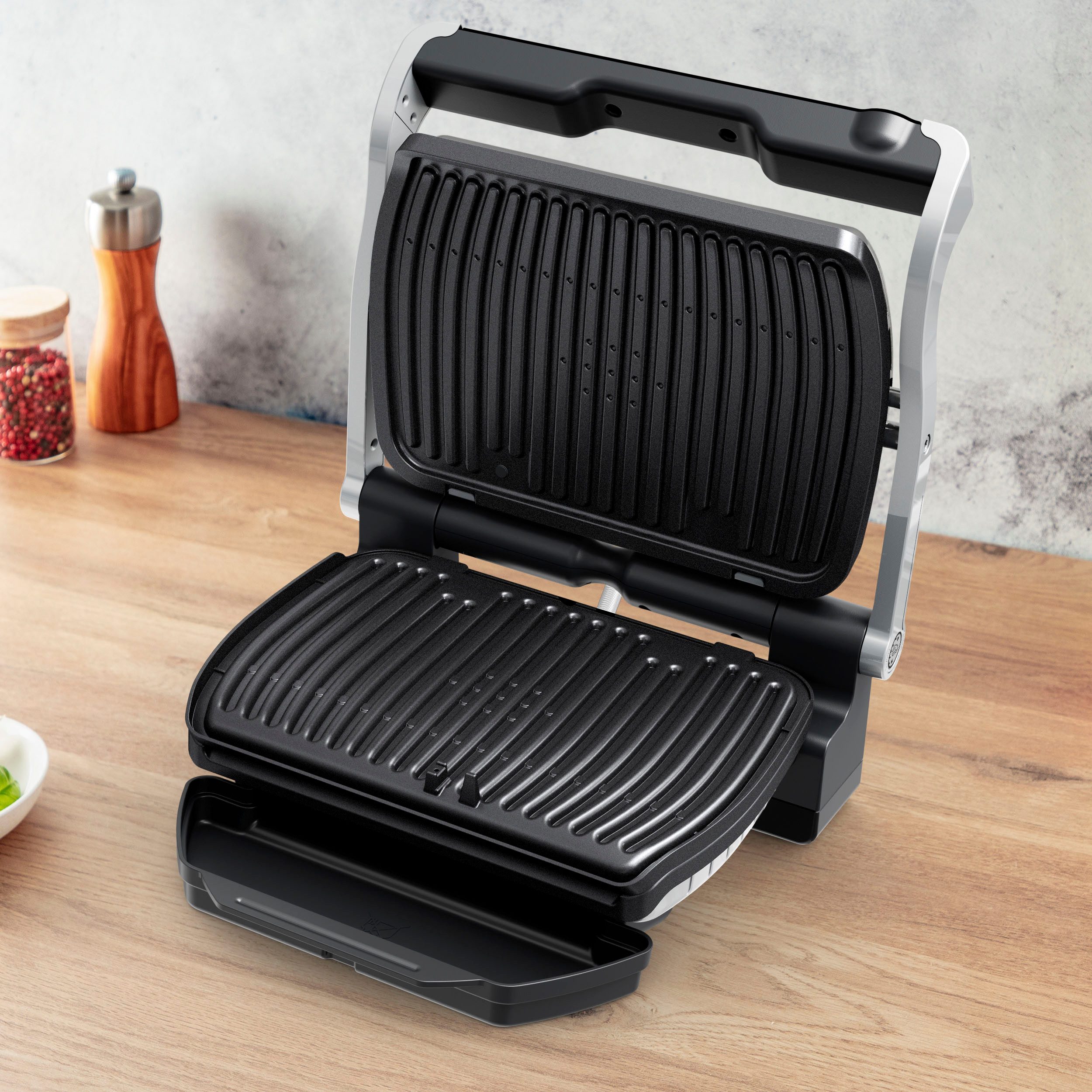 Tefal Contactgrill GC717D OptiGrill+ vernieuwde kookniveau-indicator, 6 automatische programma's, inclusief receptenboek