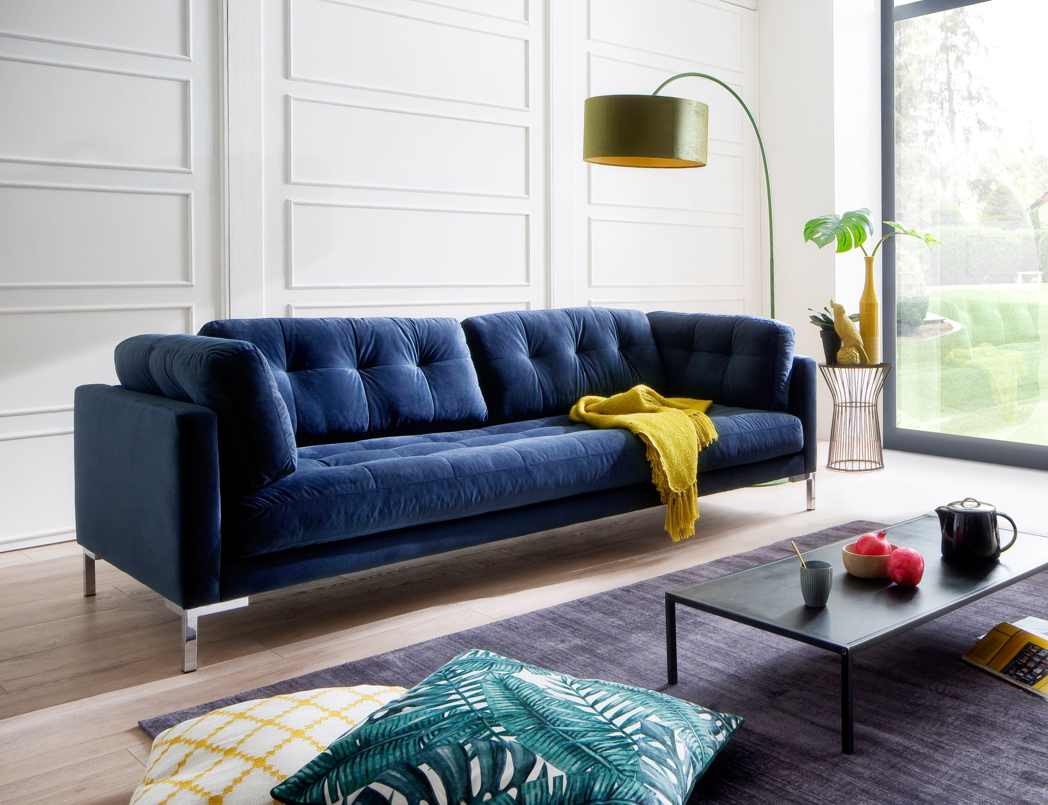 trends by hg 3-zitsbank landau met metalen voet, vrij plaatsbaar blauw