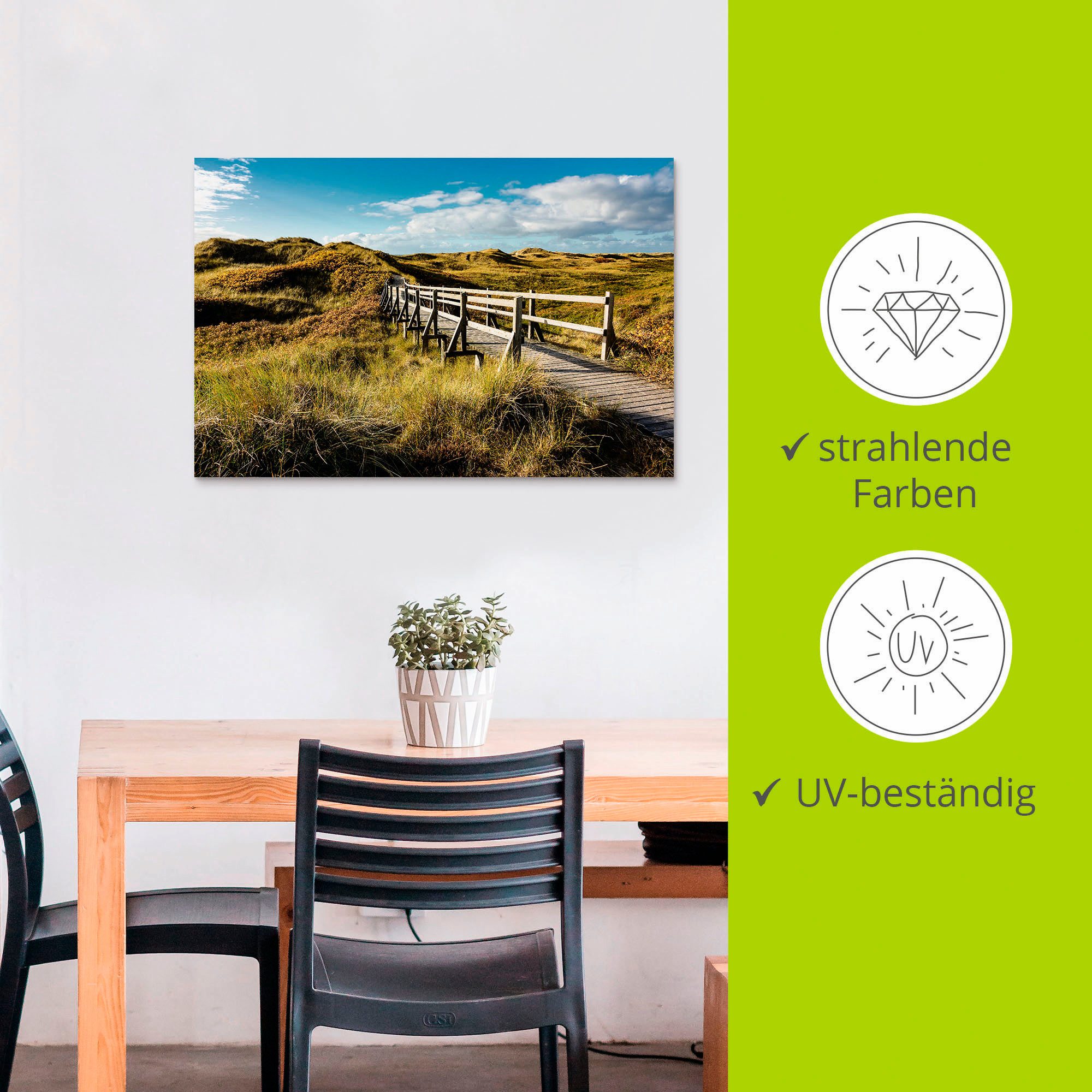 Artland Artprint Landschap in de duinen eiland Amrum als aluminiumfoto, buitenfoto in verschillende maten
