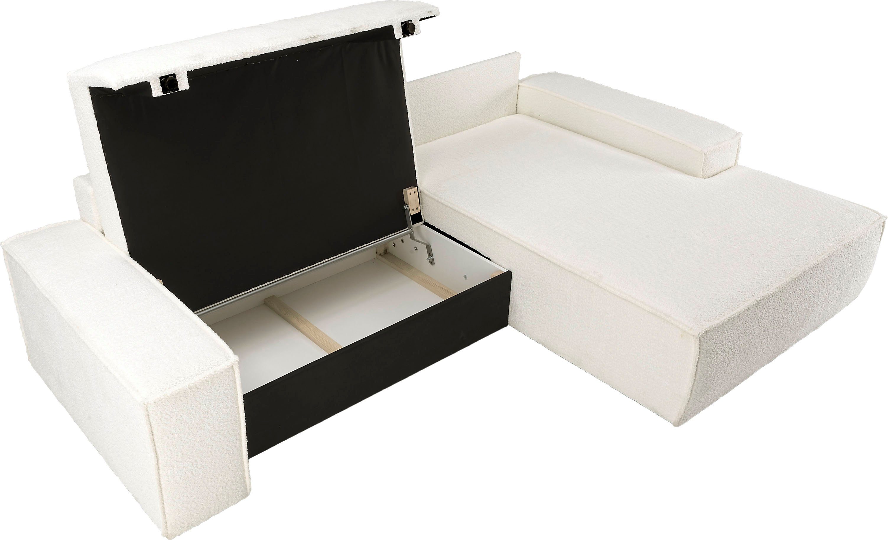 andas Hoekbank Finnley slaapbank 267 cm in Bouclé, fijne structuur en cord, L-vorm
