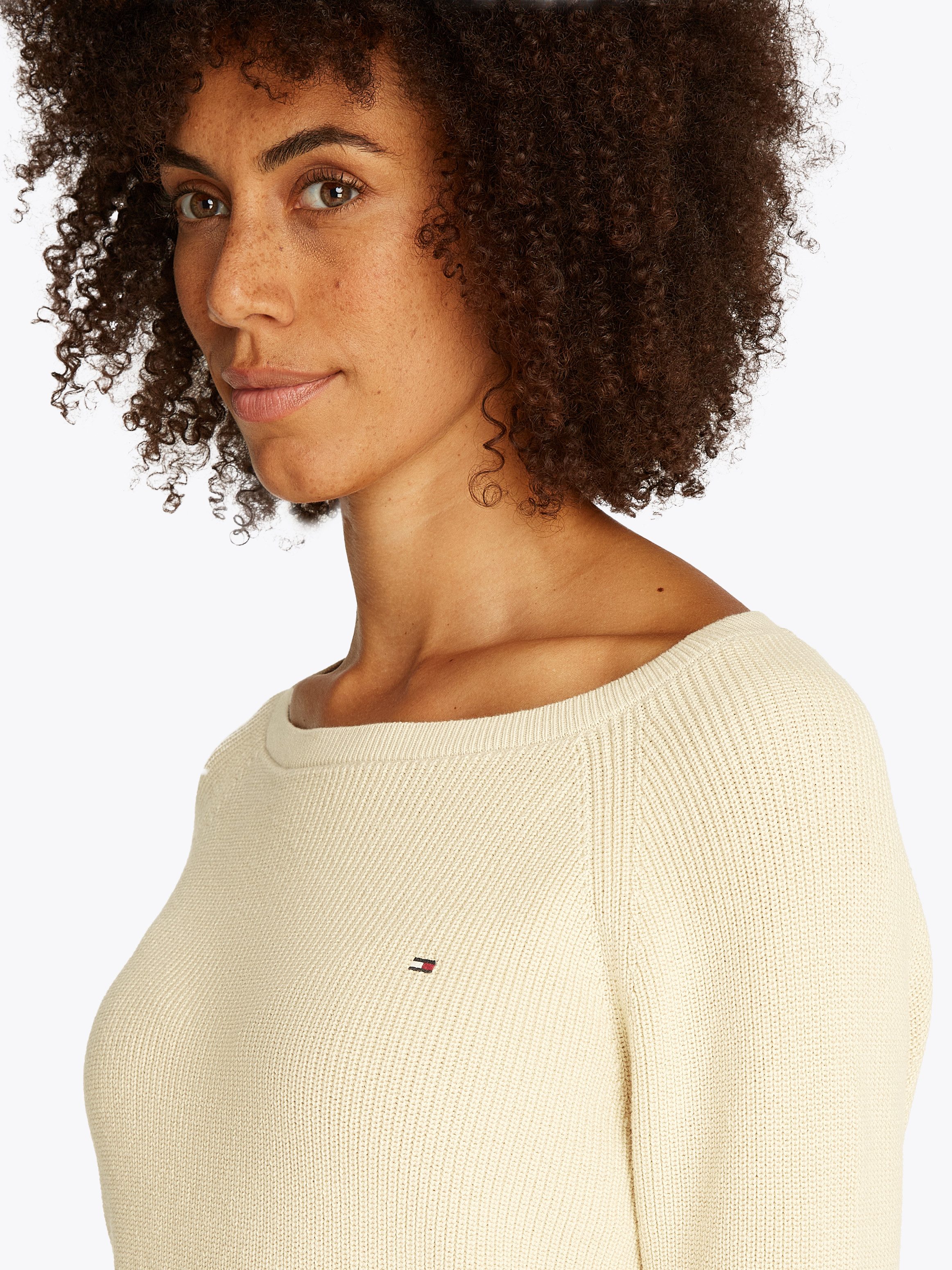 Tommy Hilfiger Gebreide trui CO CARDI FINE GG LS BOAT-NK SWT met raglanmouwen, logo-borduursel