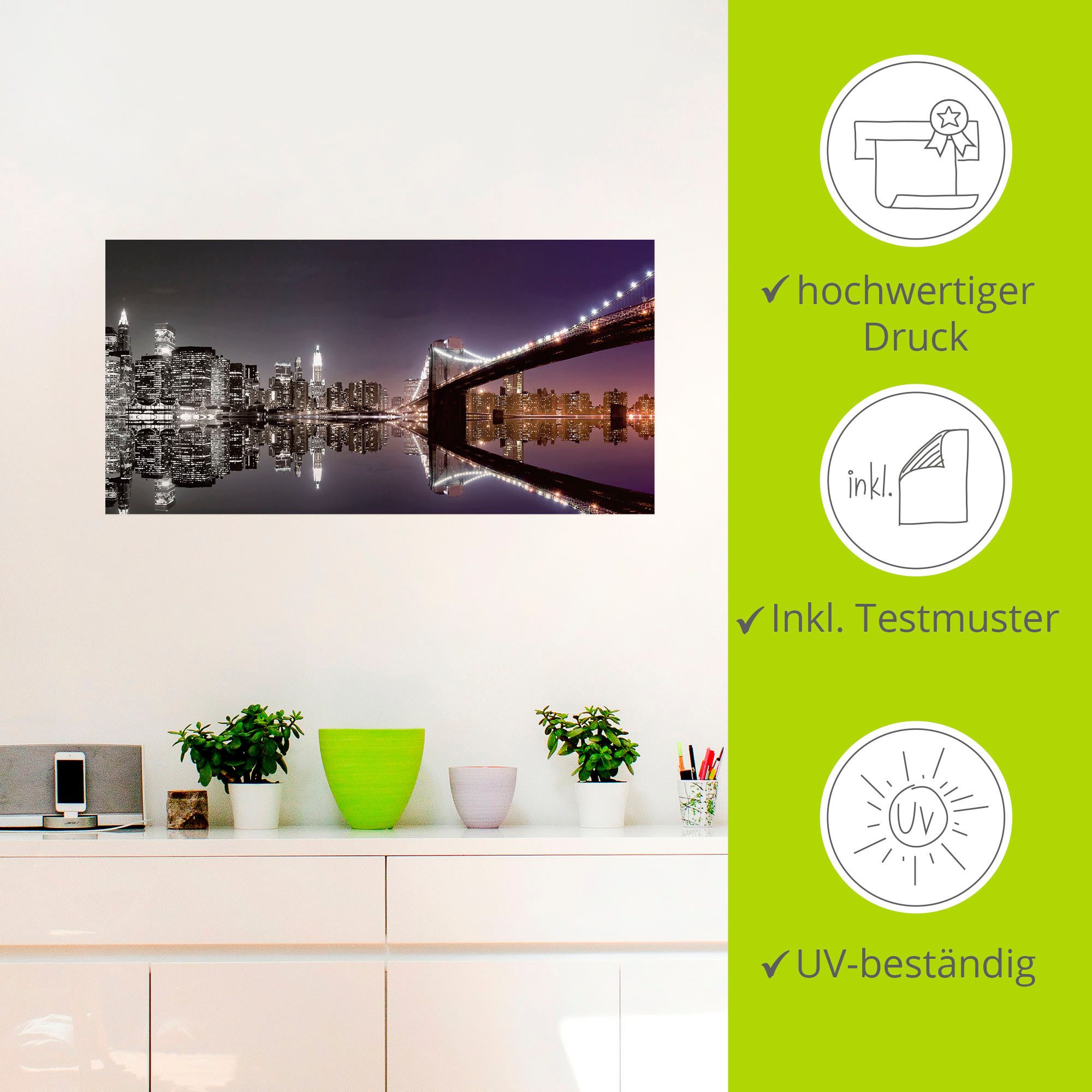 Artland Artprint New York skyline nachtelijke reflectie als artprint op linnen, poster, muursticker in verschillende maten