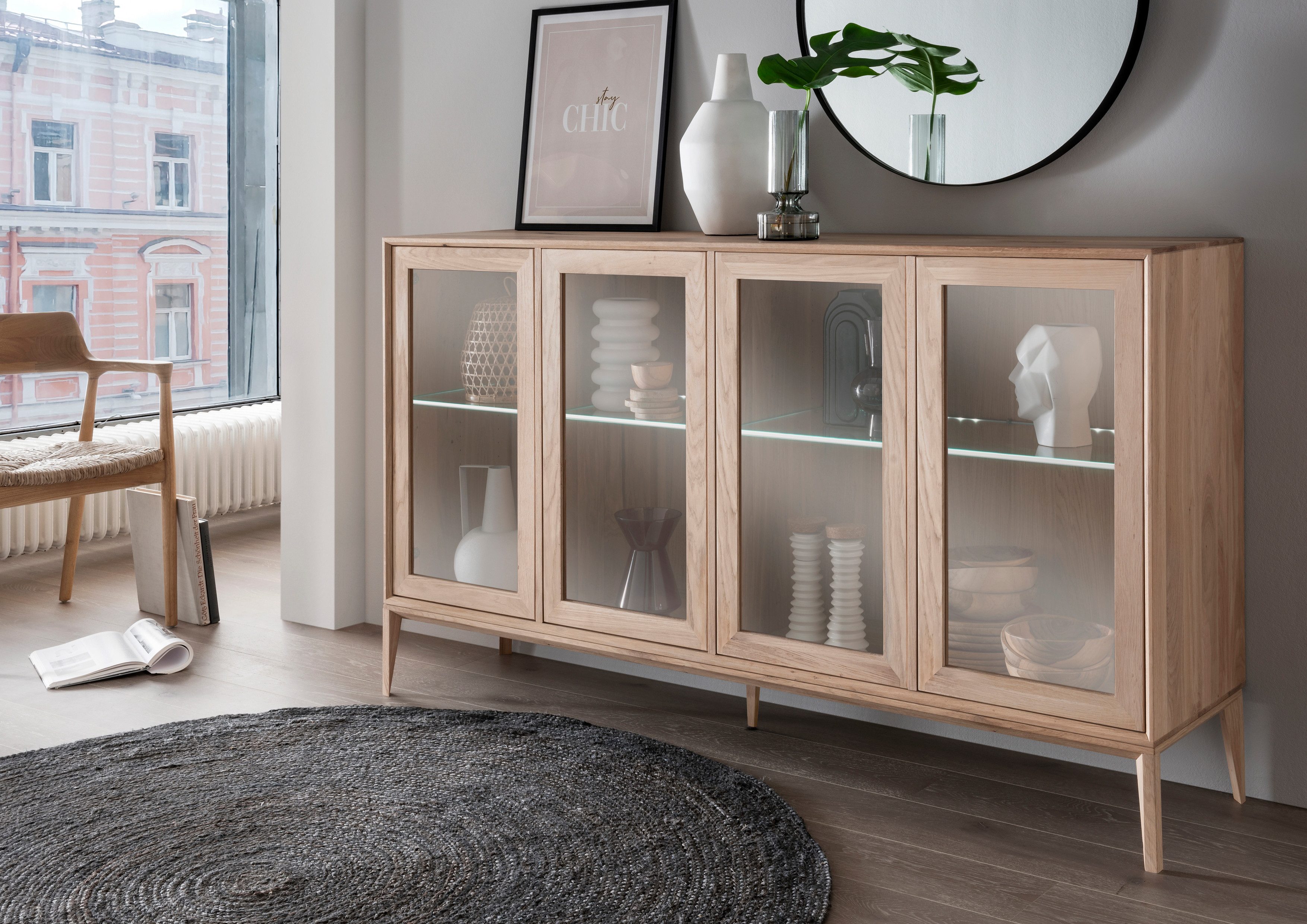 Home affaire Dressoir Koda inclusief verlichting, verstelbare glazen platen
