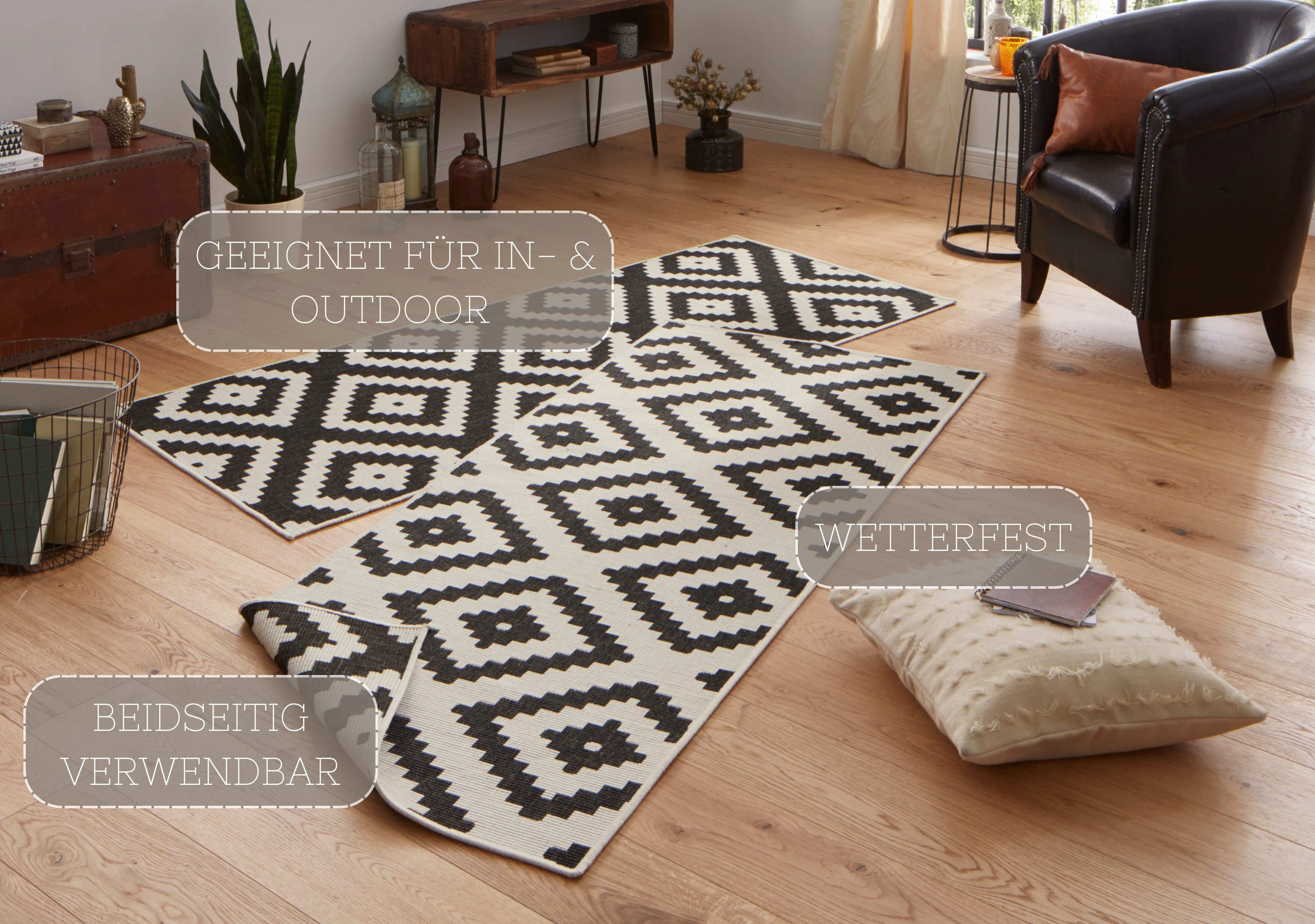 NORTHRUGS Vloerkleed Malta tweezijdig te gebruiken kleed Binnen- en buitengebruik, weerbestendig, balkon, terras, ruit, loper, woonkamer