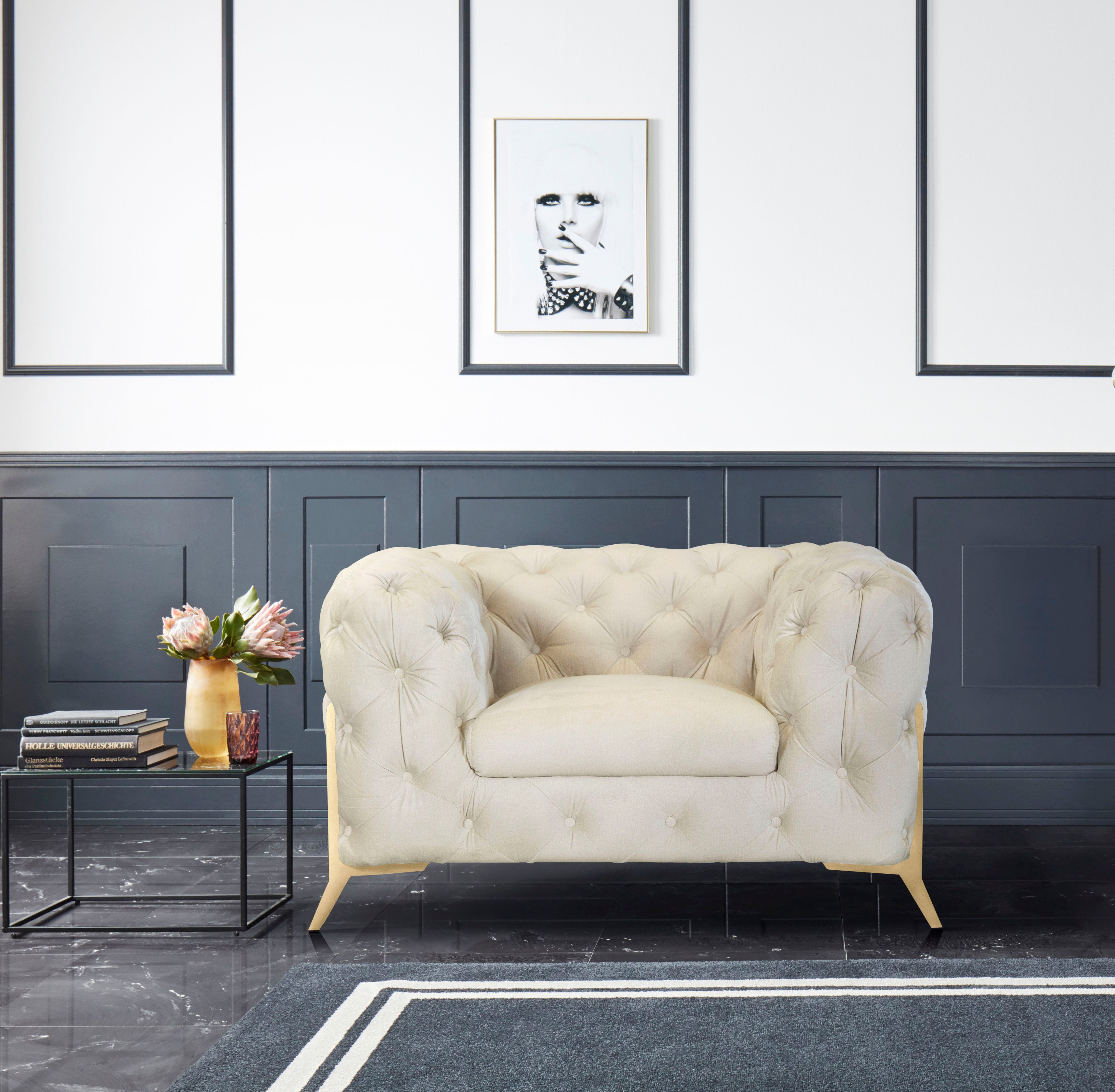 Leonique Chesterfield-fauteuil Amaury Fauteuil luxueuze capitonnage, moderne chesterfield look, kleur van de poten ter keuze