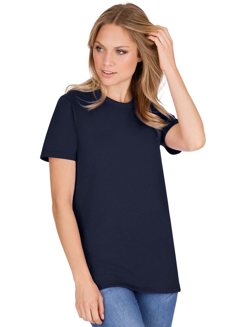 Trigema T-shirt TRIGEMA Slim-fit T-shirt van DELUXE-katoen (1-delig) dames shirts maat S blauw