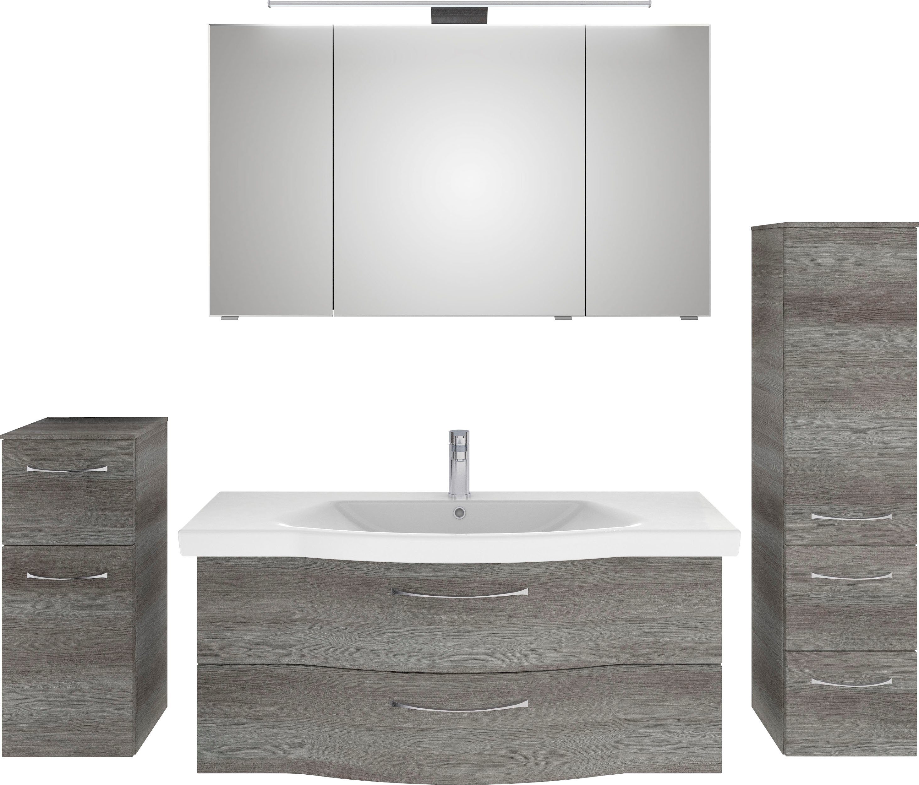 Saphir Badkamerserie 6005 sprint 4-delig, keramiek-wastafelonderkast met led-spiegelkast (5-delig) badmeubelsets grijs