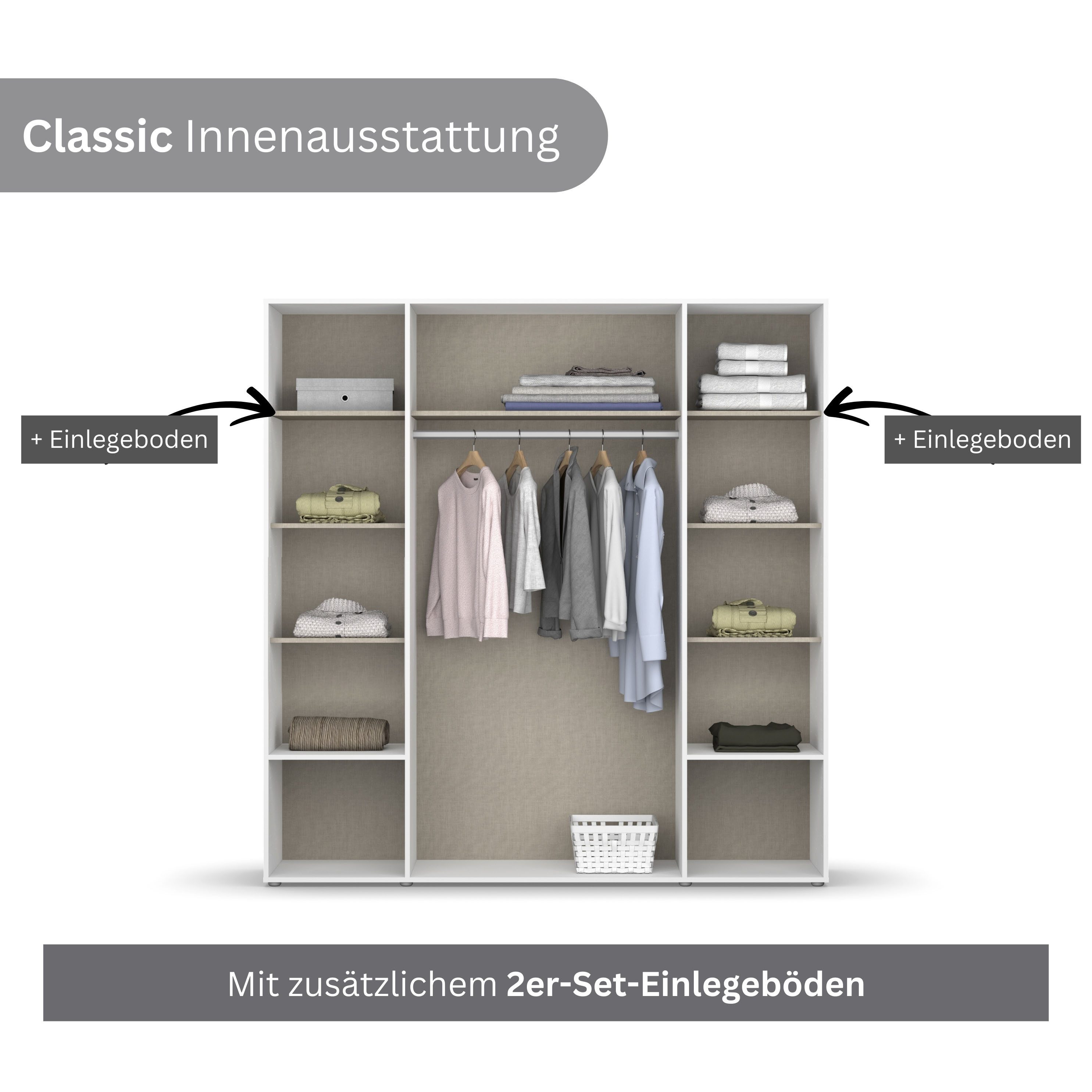 rauch Draaideurkast Kledingkast kast garderobe linnenkast VOYAGER moderne grepen in grijs metallic met buitenlades made in germany