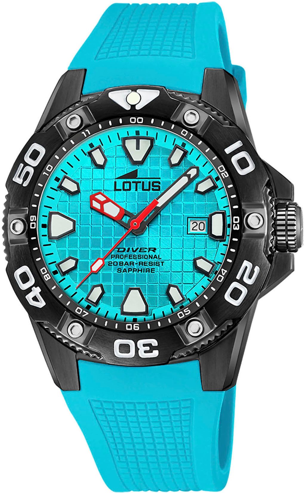 Lotus Kwartshorloge Diver Horloge, herenhorloge, analoog, dag, saffierglas, rubberen band heren horloges blauw