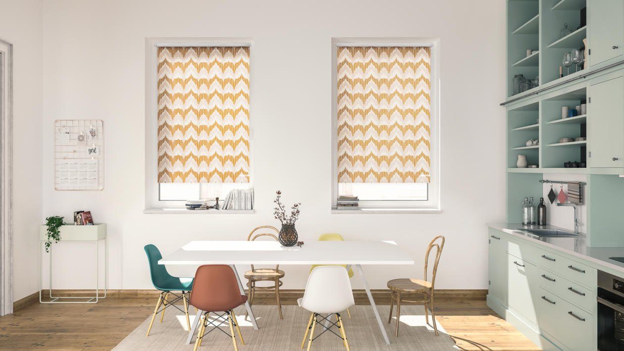 LICHTBLICK Rolgordijn met zijbediening Rolgordijn Klemmfix, zonder boren, ondoorzichtig, boho zigzag - geel (1 stuk)