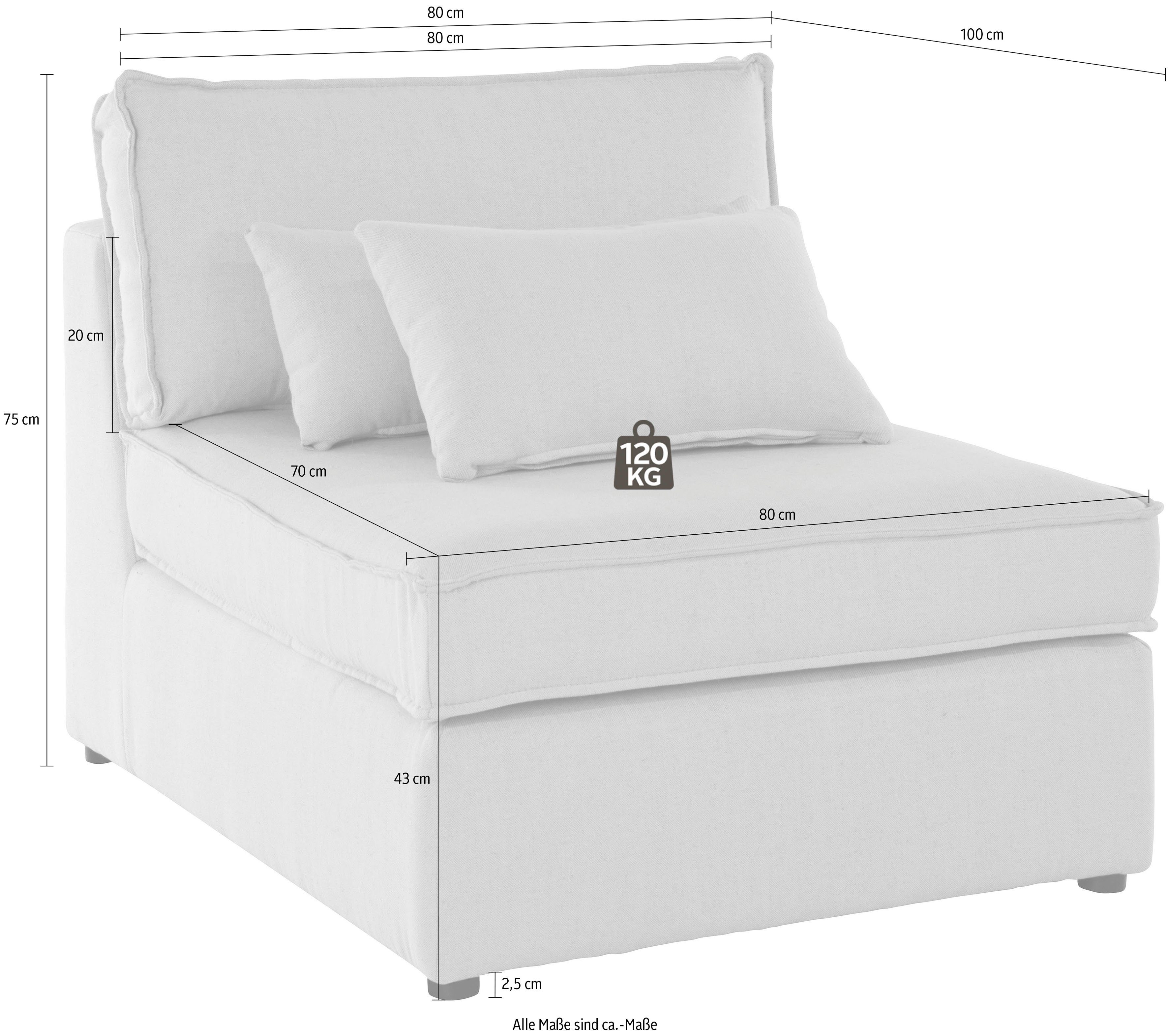 RAUM.ID Bank-middenelement Florid als deel van een modulaire bank, stevig zitcomfort, ook in cord