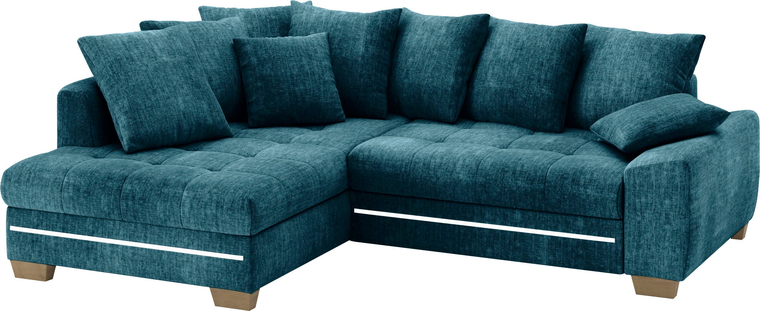 Mr. Couch Hoekbank Nikita II, L-vorm met rgb-led verlichting, optioneel met bed, bedlade, koudschuim blauw, hoekbanken, Breedte ligoppervlak: 196 cm,