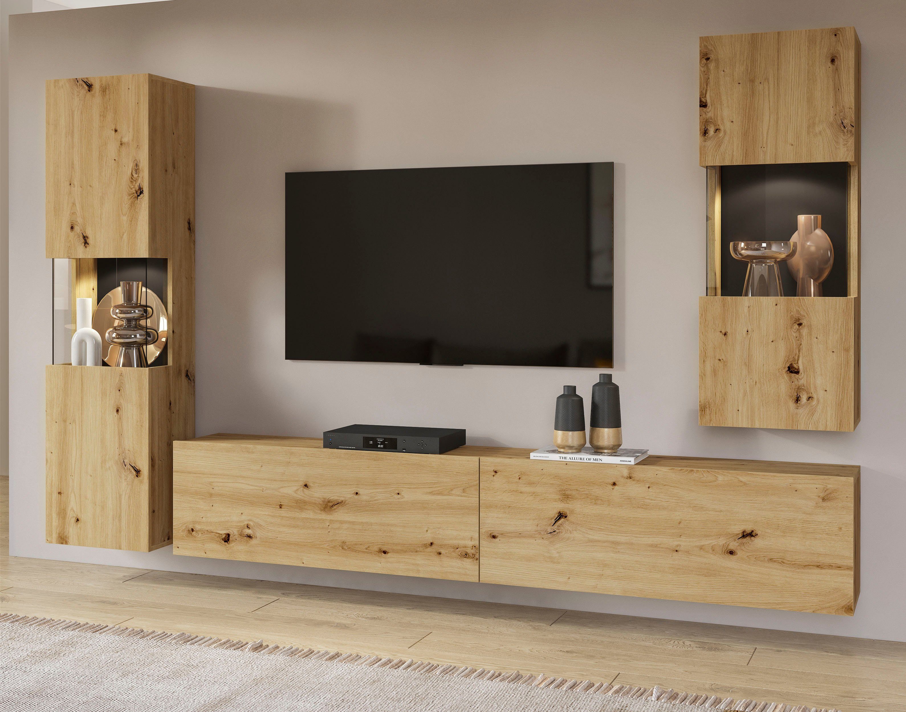 INOSIGN Wandmeubel Ava, woonkamer-set hangend/staand te monteren, vitrinekast, lowboard