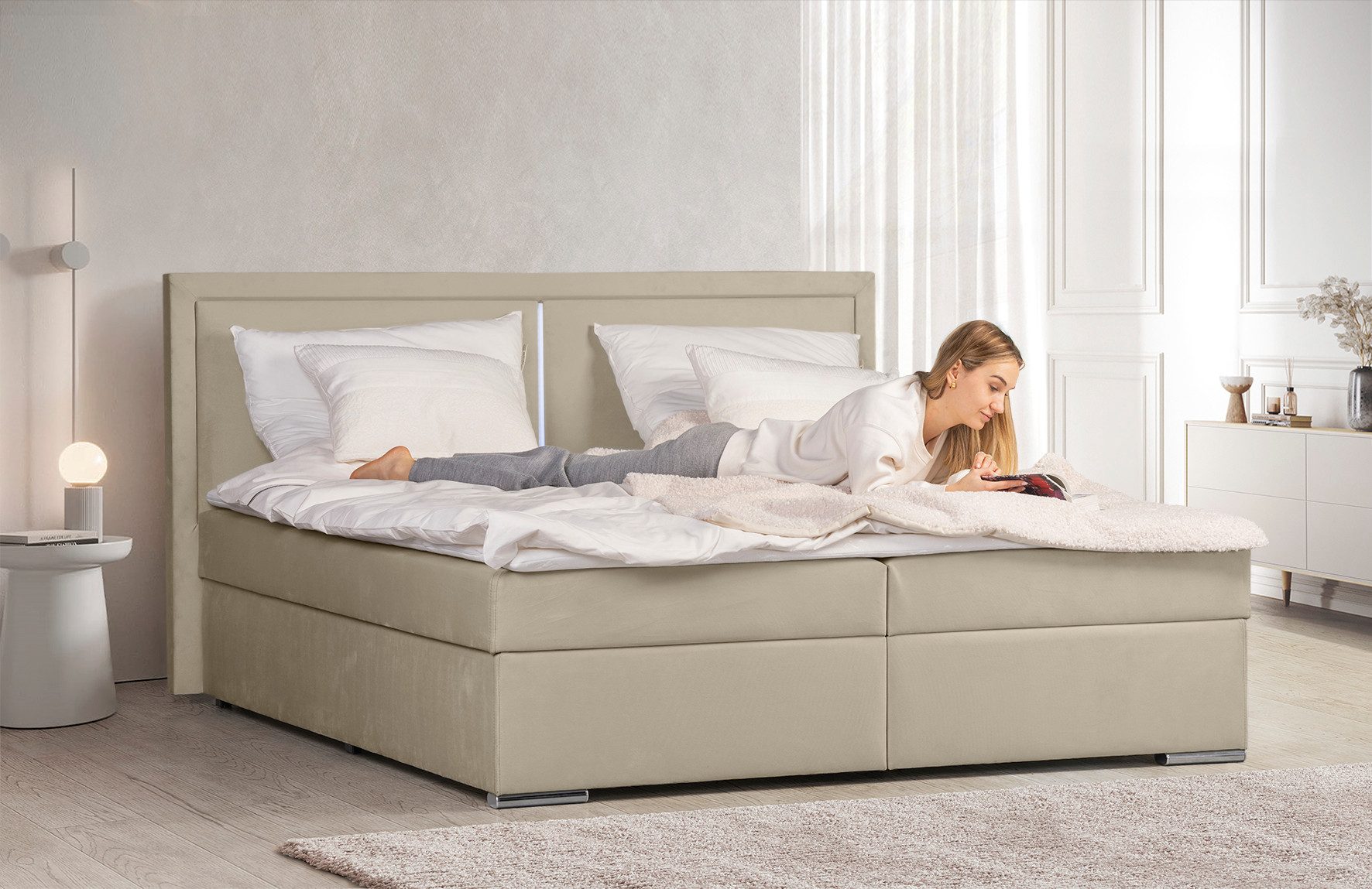 COLLECTION AB Boxspring Athena Incl. LED-verlichting, topper en opbergruimte