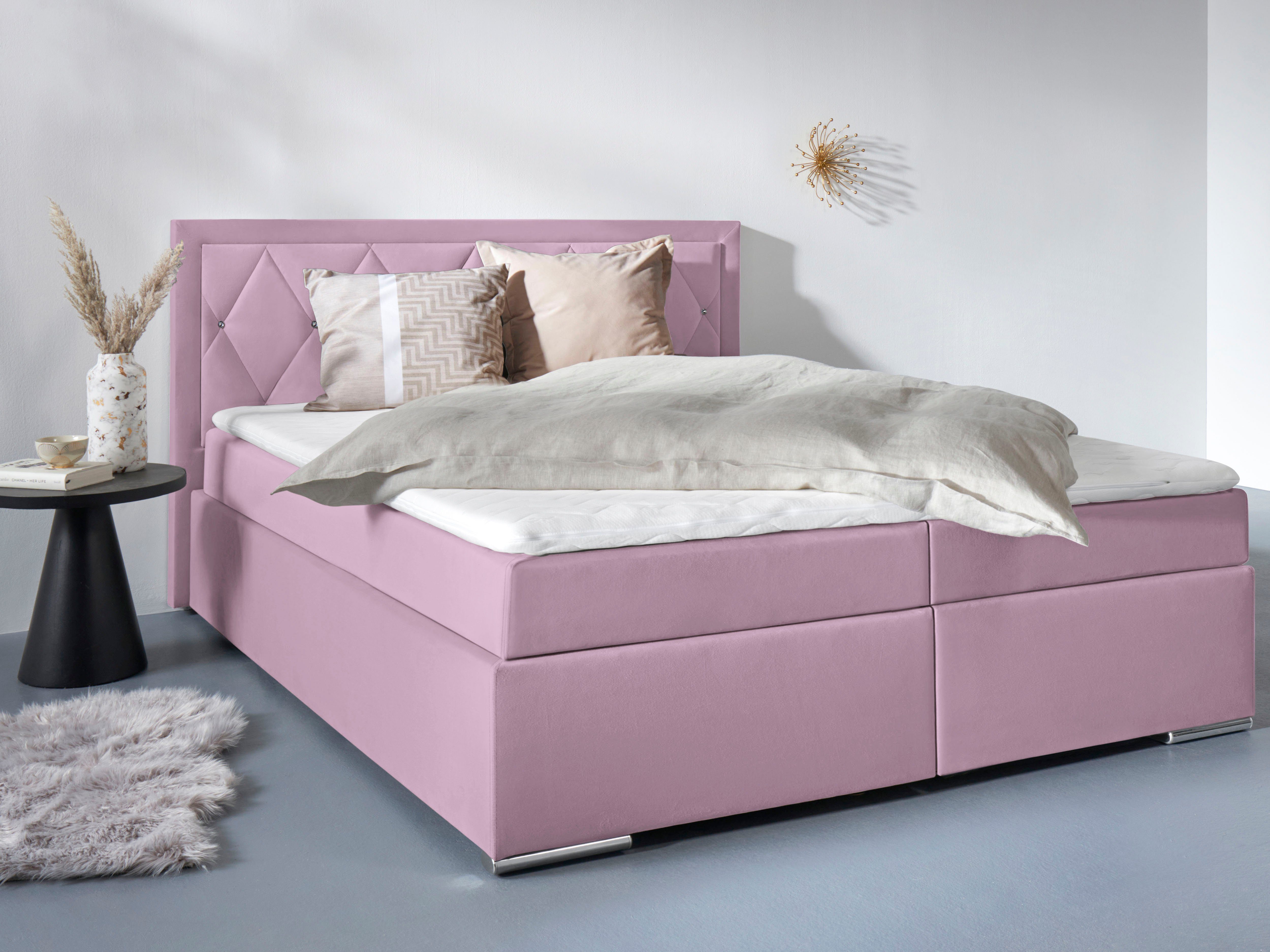 Leonique Boxspring Alfie, bestseller, optioneel met bedlade met strassteentjes in het hoofdbord, h2, h3 en h4 ter keuze