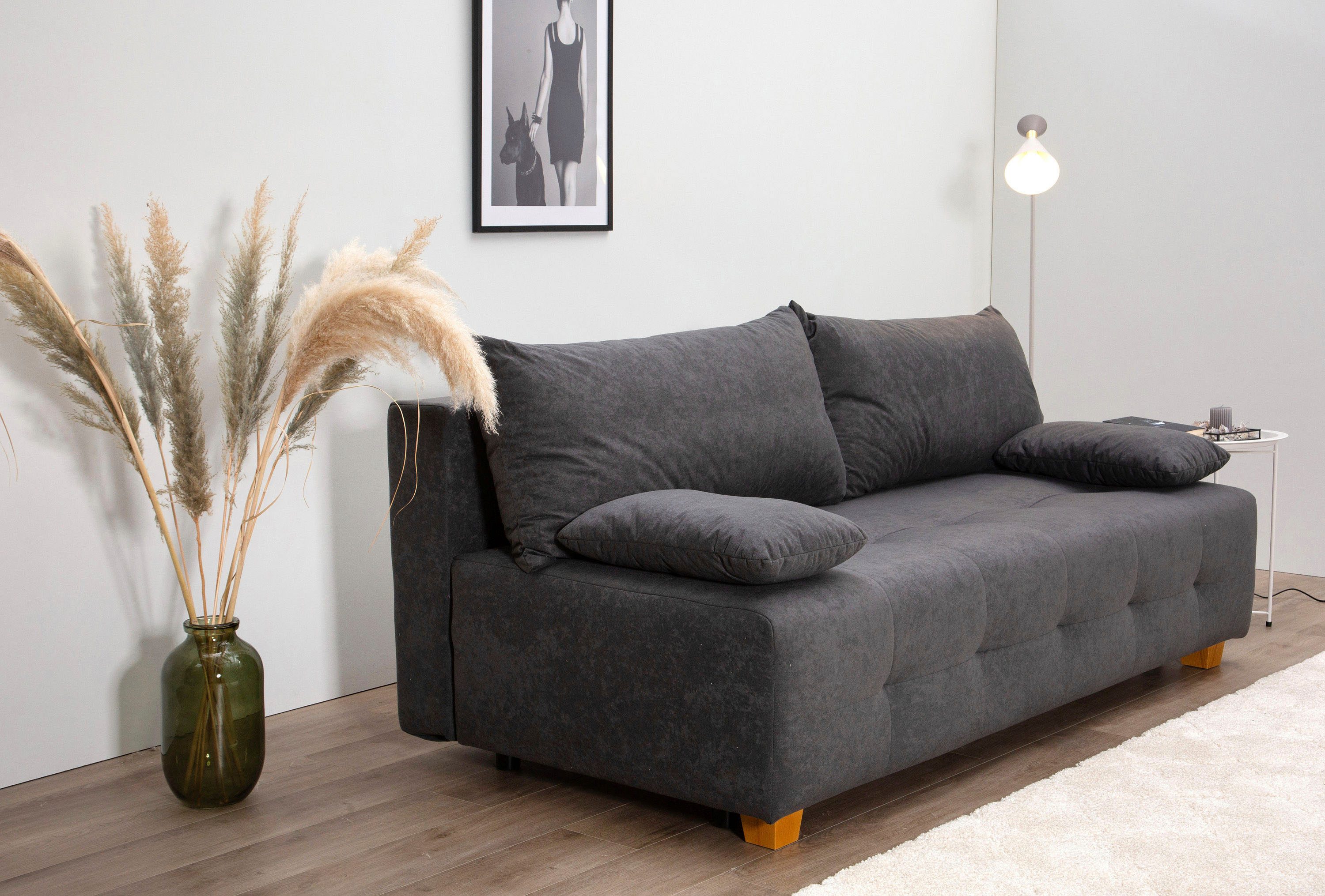 COLLECTION AB Slaapbank Bella Slaapbank, bedlade, bonellvering, rugkussen, armleuningkussen