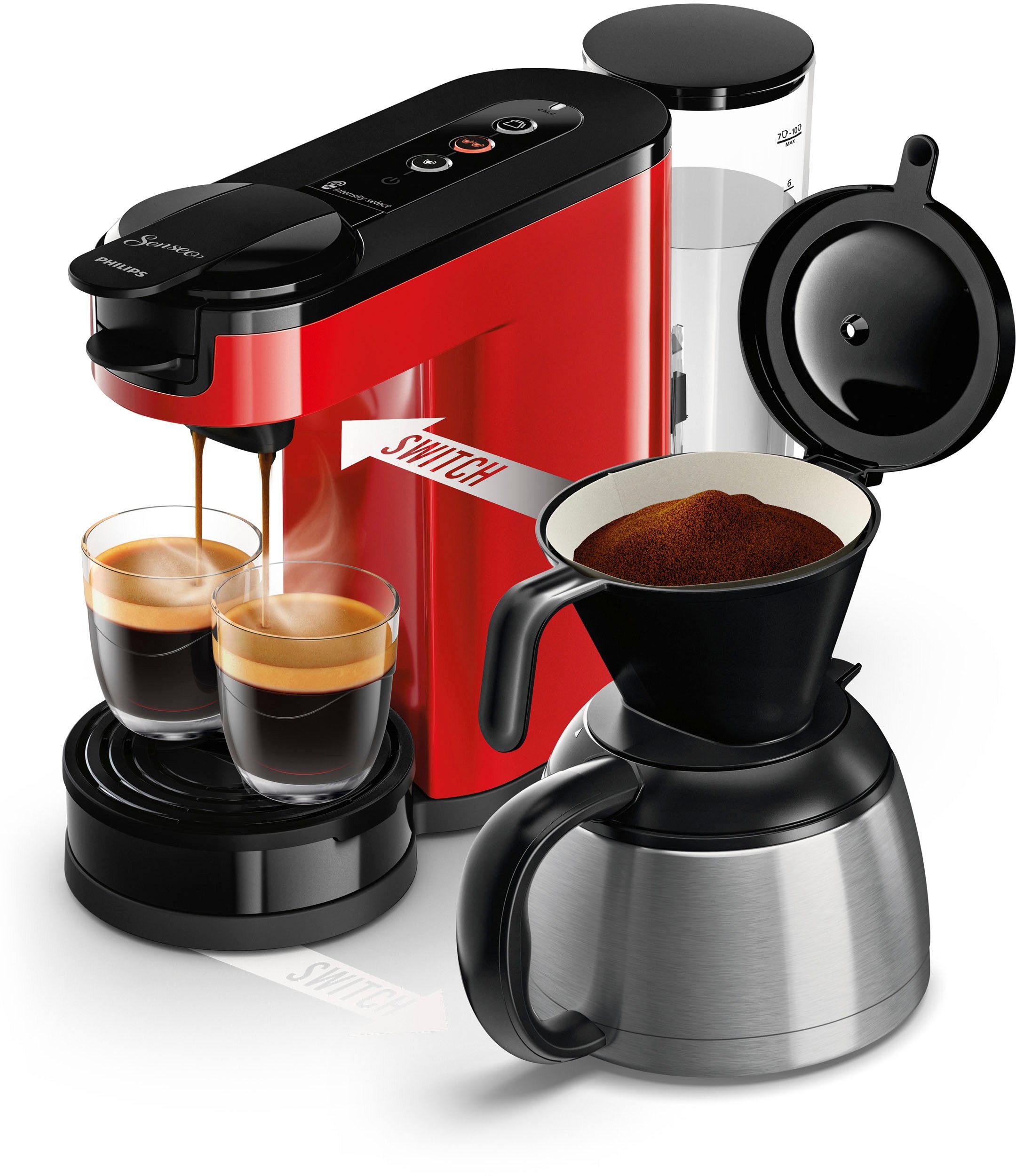 Senseo Koffiepadautomaat Switch HD6592/64, 2-in-1 pad en filterkoffie, 1 l senseo apparaten rood