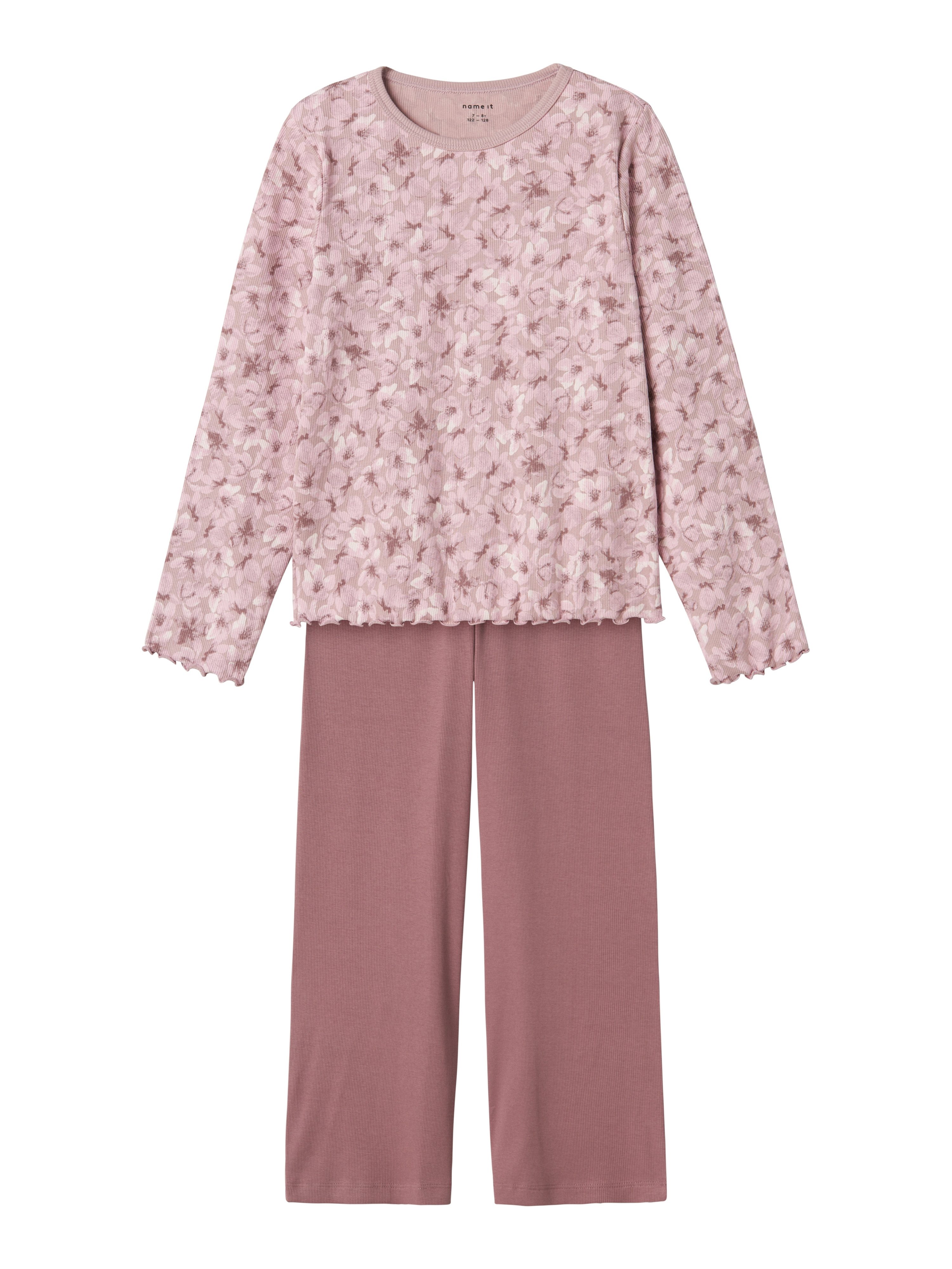 Name it KIDS pyjama met bloemdessin paars mauve Meisjes Stretchkatoen Ronde hals 122 128