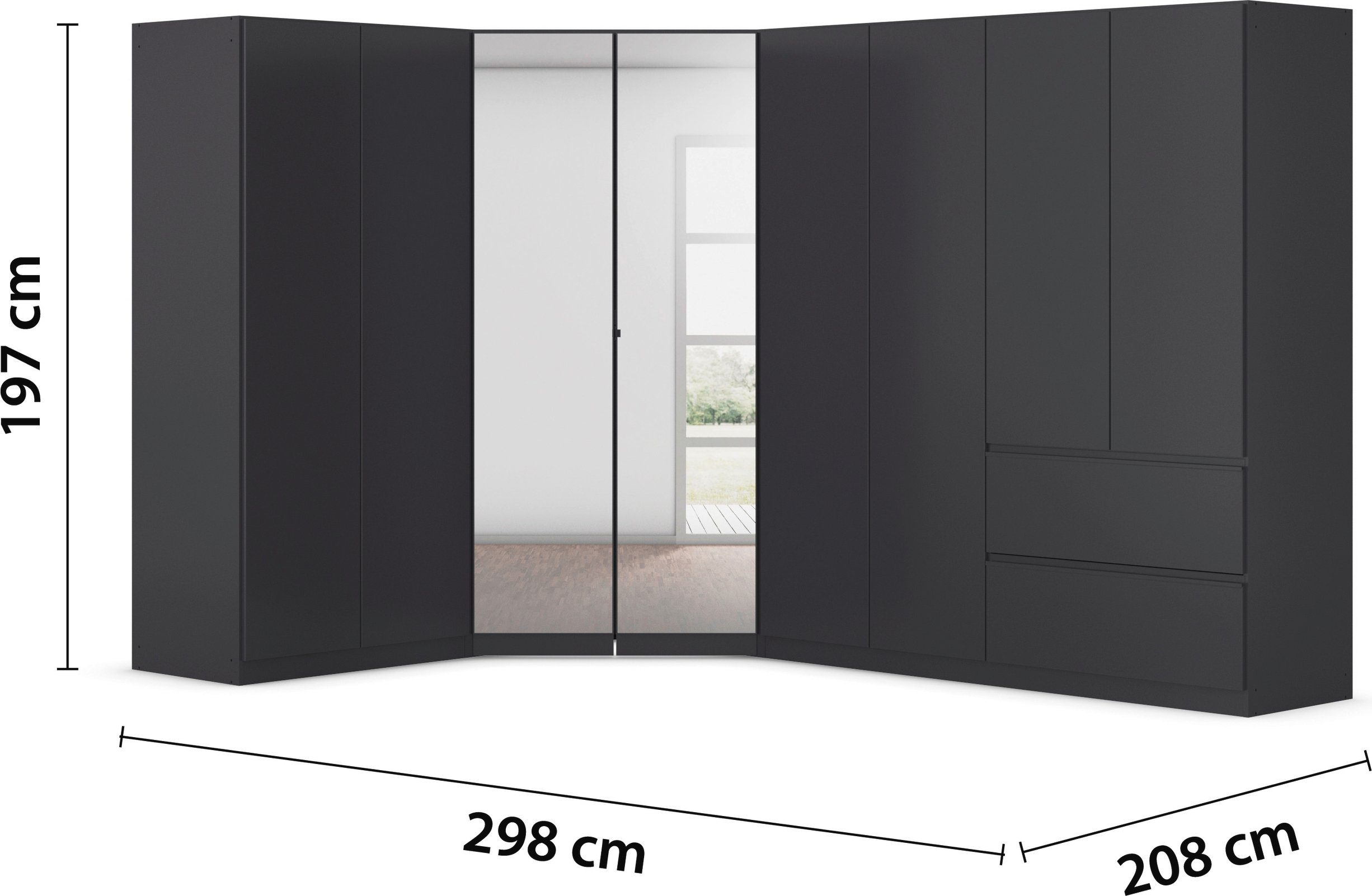 rauch Kastenset Kledingkast kast garderobe waskast COSTA met spiegel veel ruimte, greeploze front en push-to-open functie made in germany