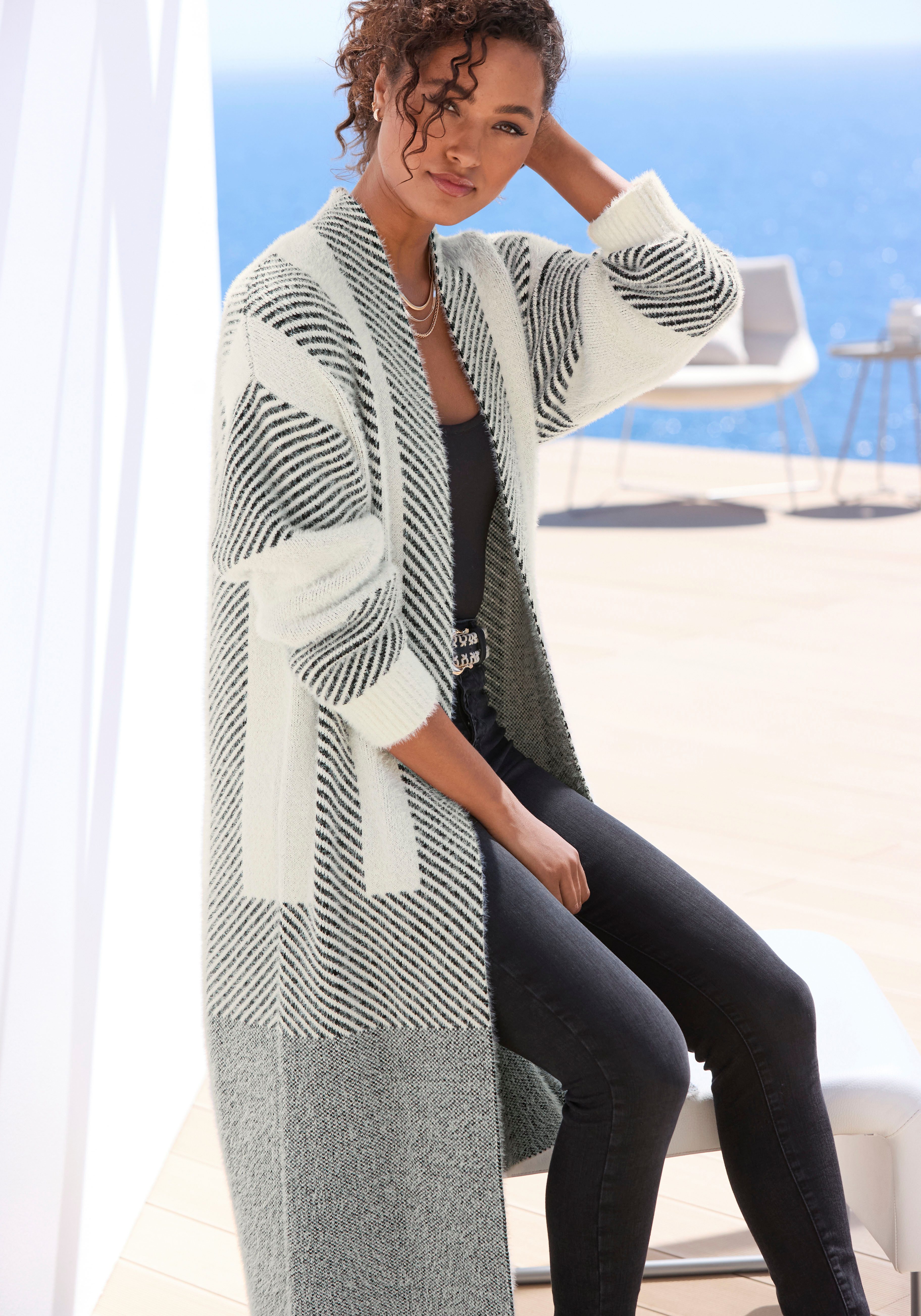 Lascana Lang vest van zachte breiwerk cardigan met lange mouwen