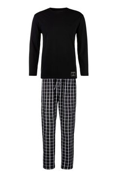 authentic le jogger pyjama met geruite geweven broek zwart