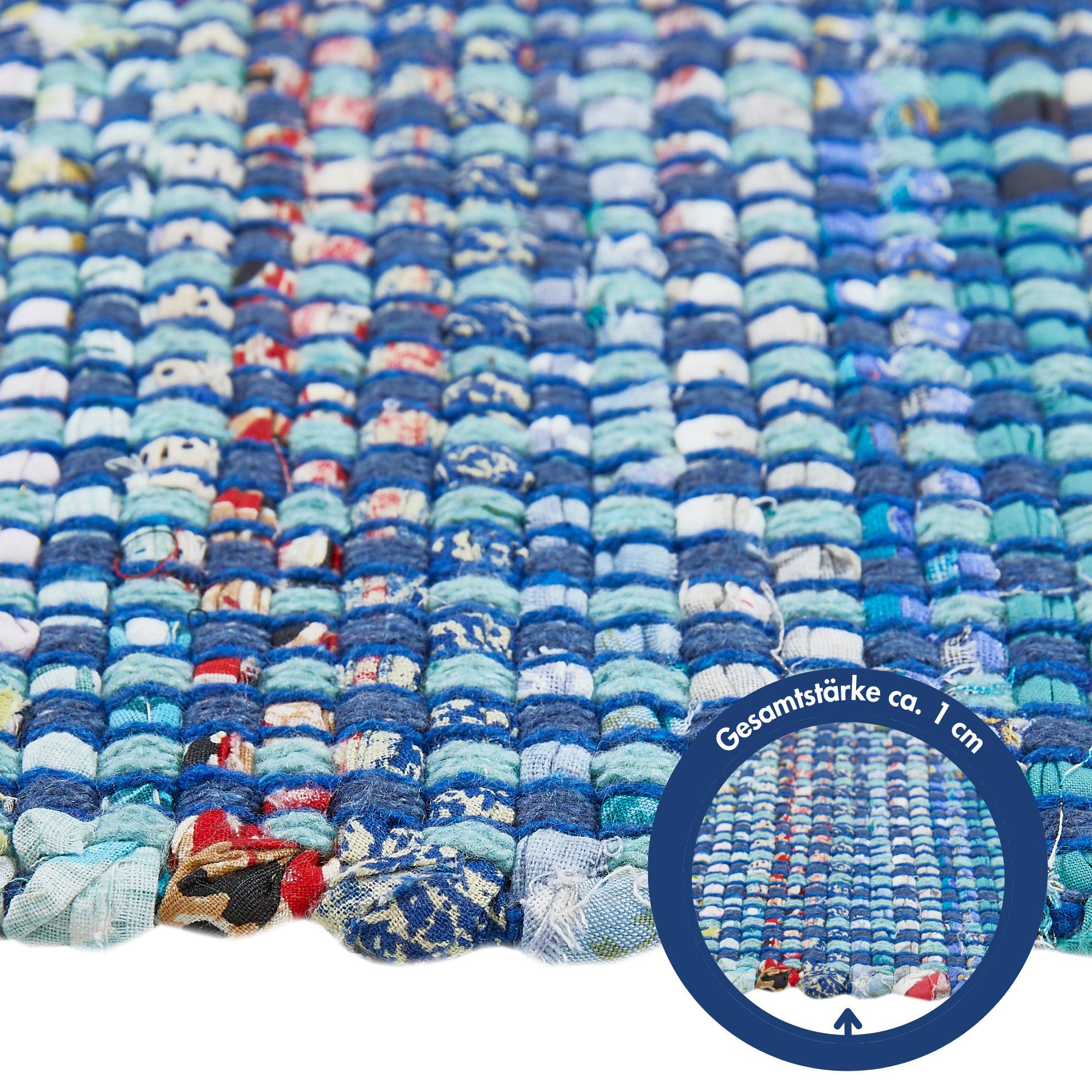 Andiamo Vloerkleed Frida Handgeweven vloerkleed, Fleckerl, puur katoen, met de hand geweven, met franje