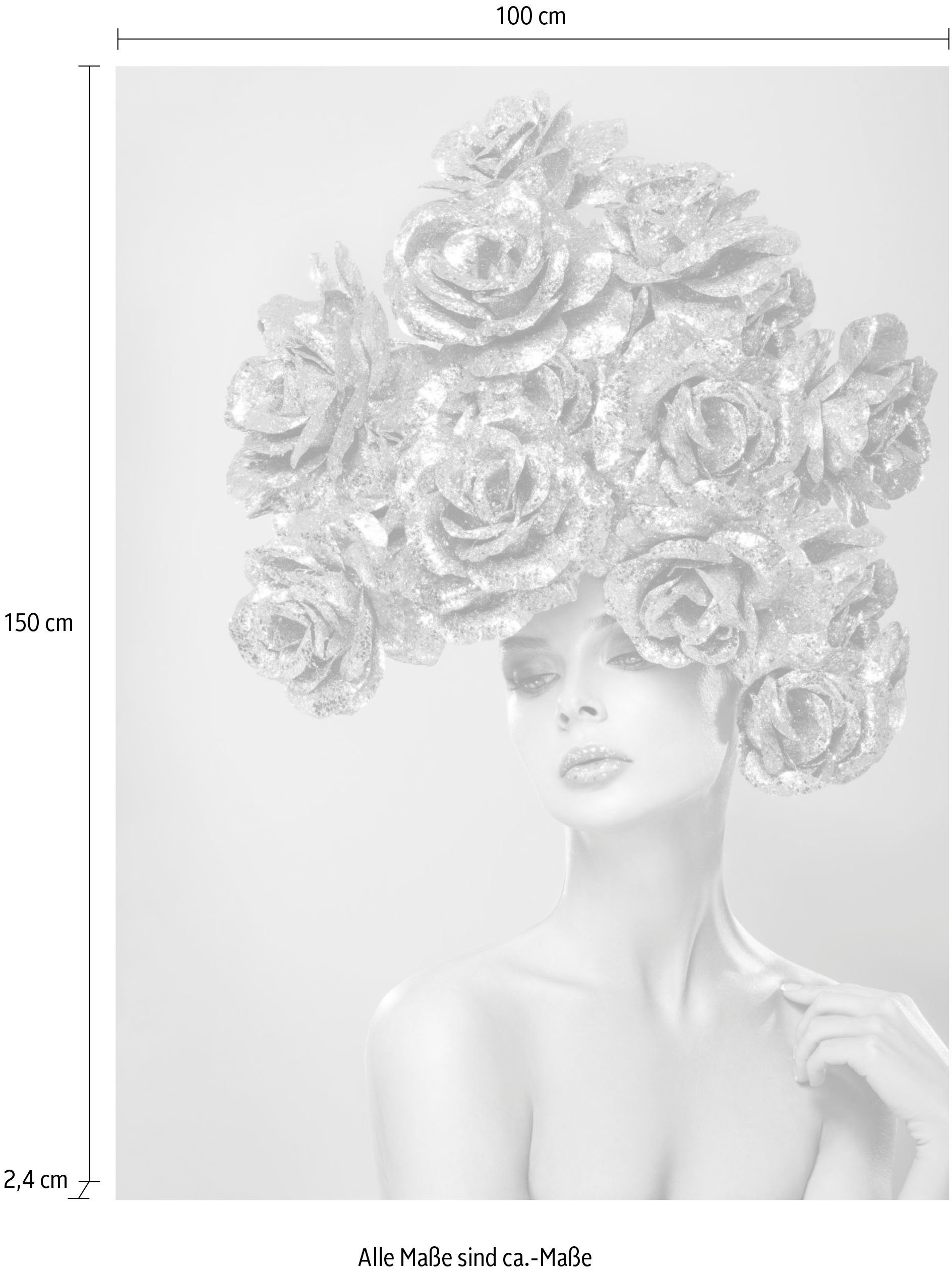 queence Artprint op acrylglas Vrouw met bloemenhoed Fine Art-print in galeriekwaliteit