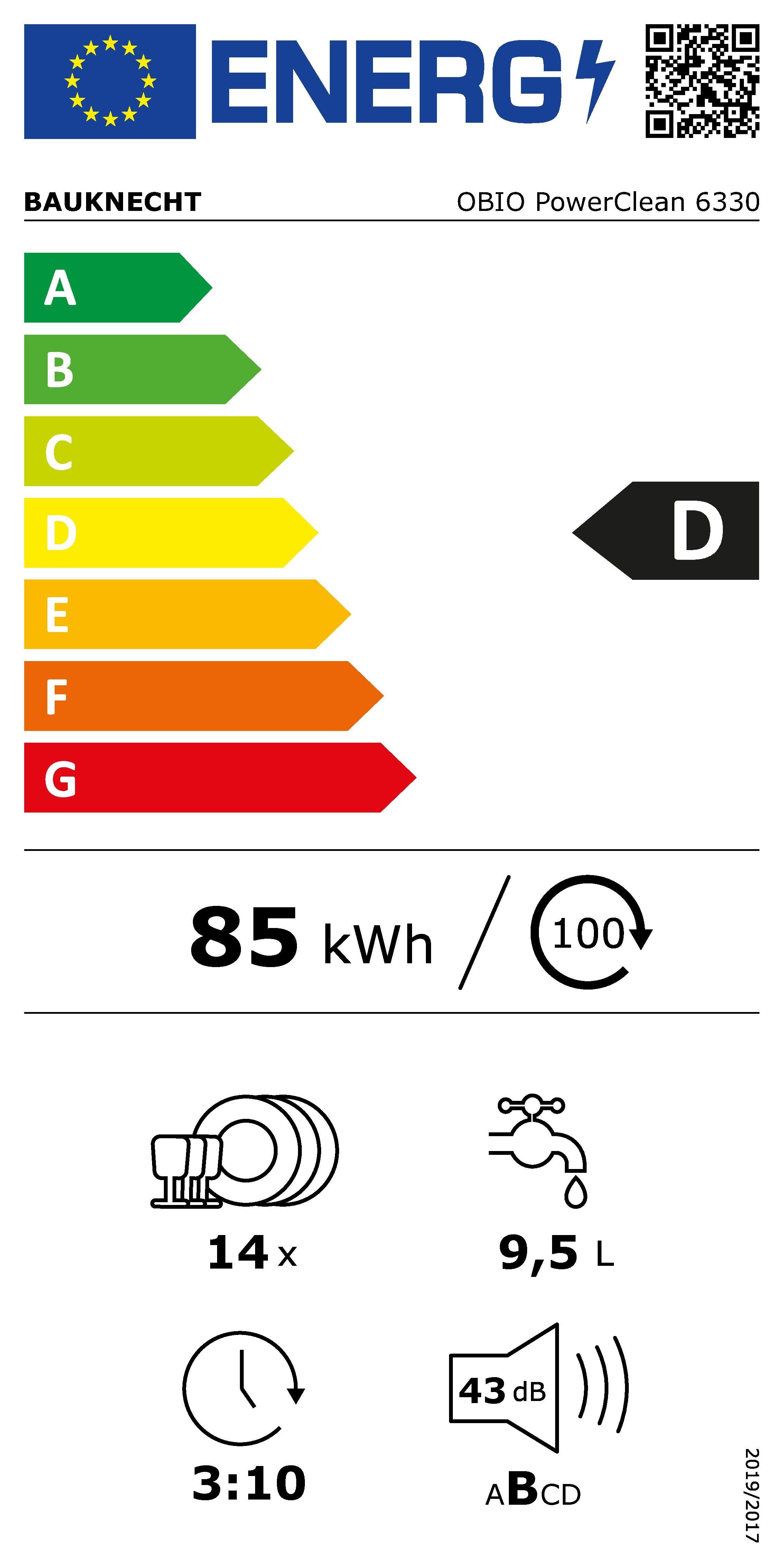 BAUKNECHT Volledig geïntegreerde vaatwasser OBIO POWERCLEAN 6330, 82 cm x 59,8 cm