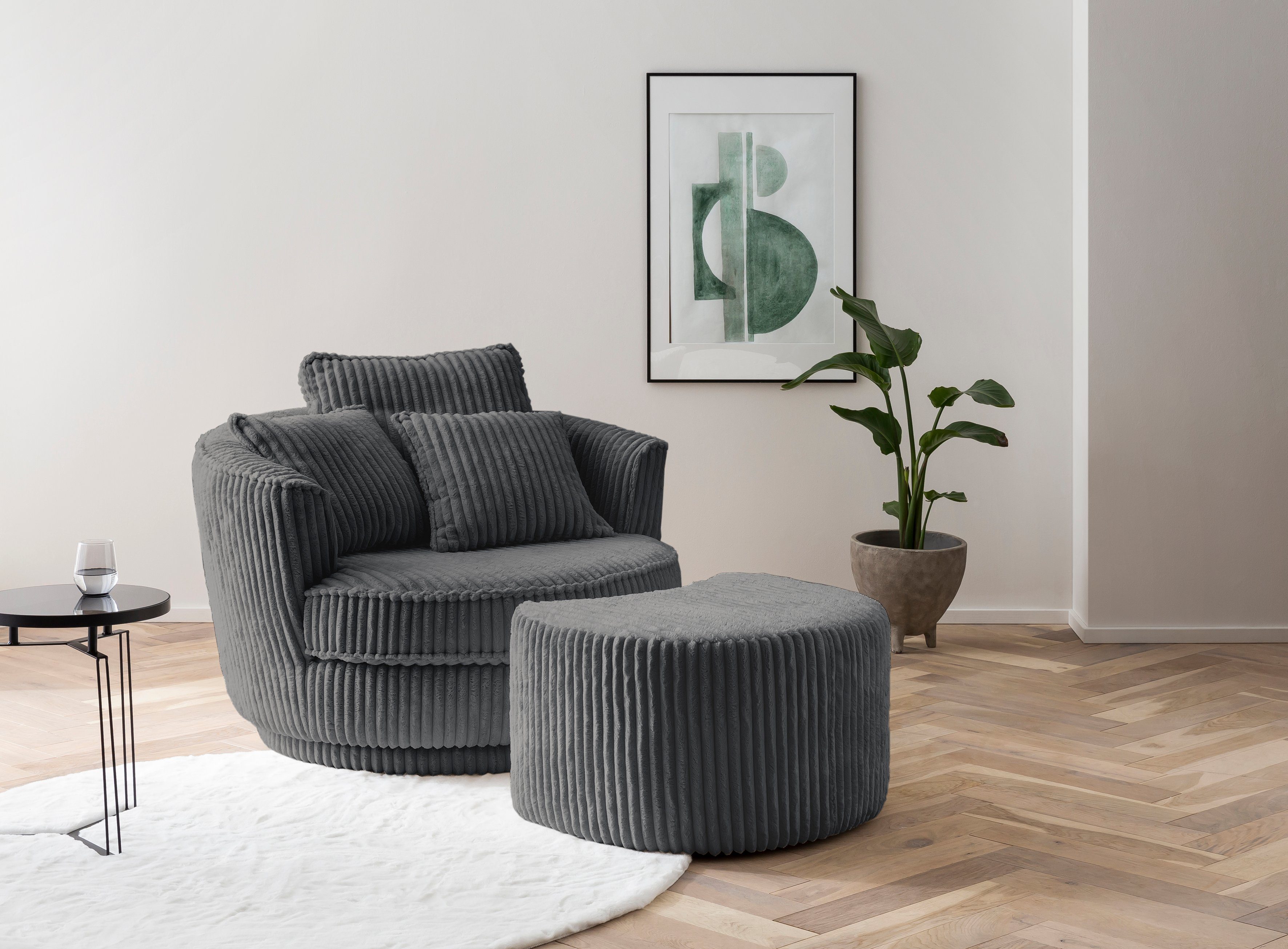 Leonique Draaibare fauteuil MAISIE, Love Seat XXL leesfauteuil, grote fauteuil met poef(2 stuks) fauteuils grijs