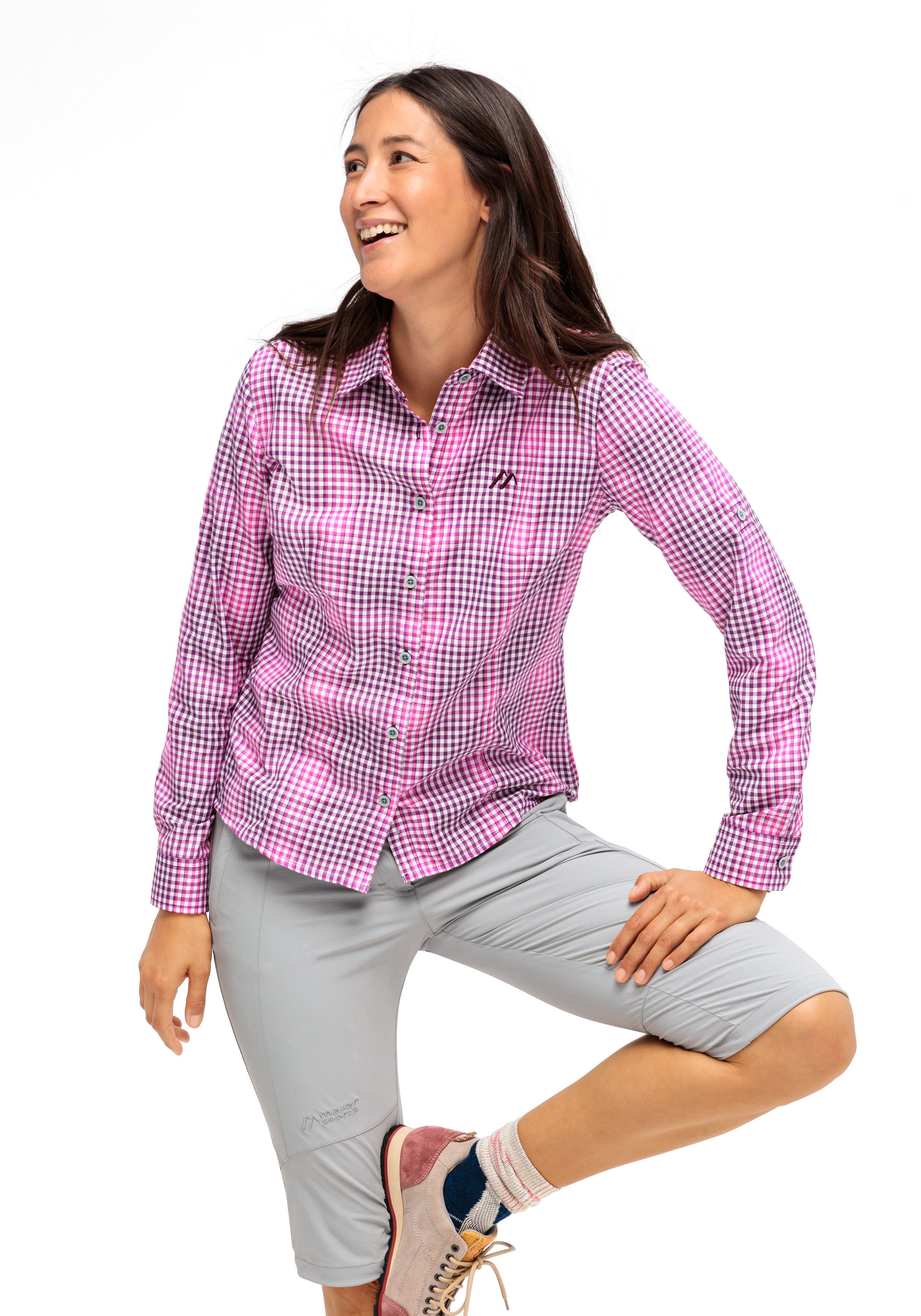 Maier Sports Functionele blouse NANNI Dames blouse, lange mouwen geruite blouse voor buiten en vrije tijd
