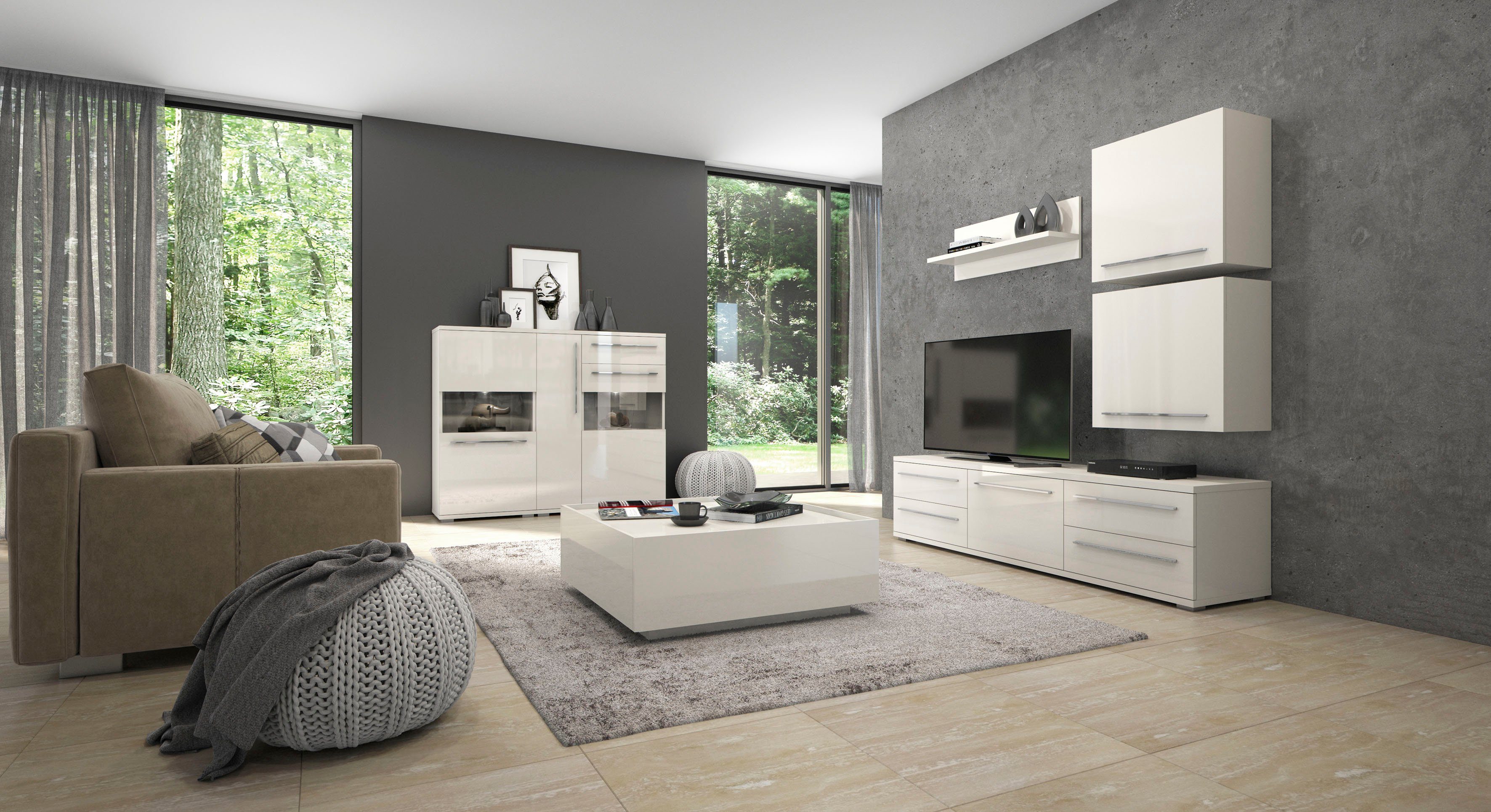Places of Style Highboard Piano Vitrine UV-gecoat, soft close-functie