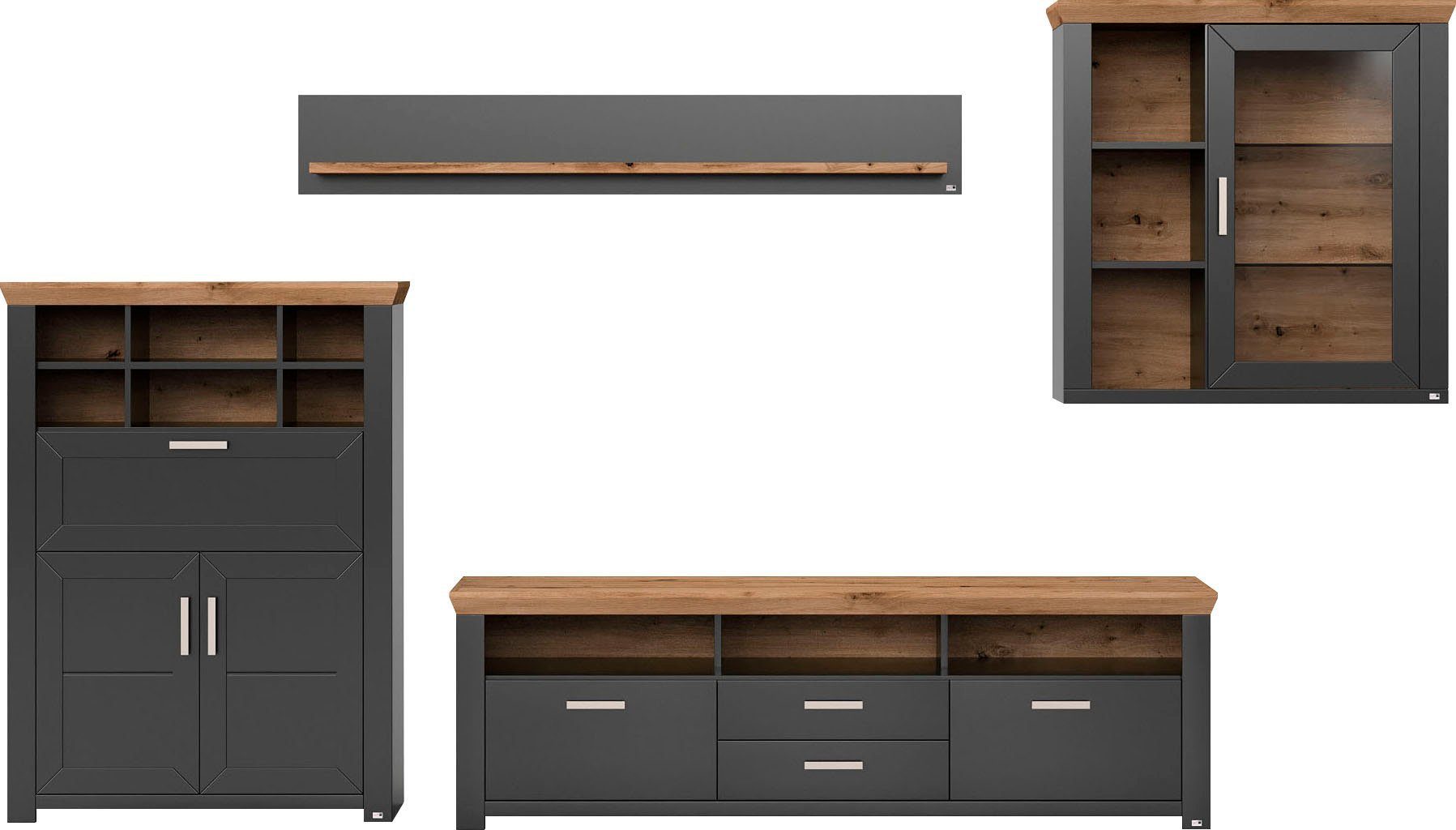 set one by Musterring Wandmeubel York Combinatie 11, in 3 kleurvarianten, totale breedte 374 cm (4-delig)